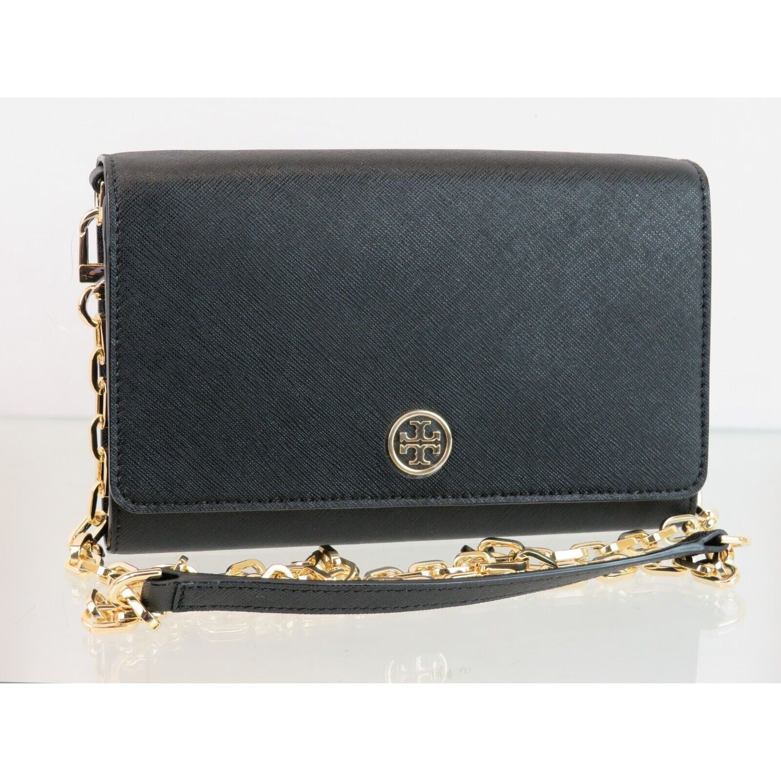 Tory Burch ROBINSON BLACK SAFFIANO LEATHER CHAIN SHOULDER CLUTCH BAG Size ONE SIZE - 1 Thumbnail