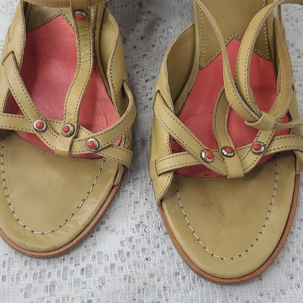 The Unbranded Brand Banfi Zambrelli strappy leather heeled wedges sz 7 Size US 7 / IT 37 - 2 Thumbnail
