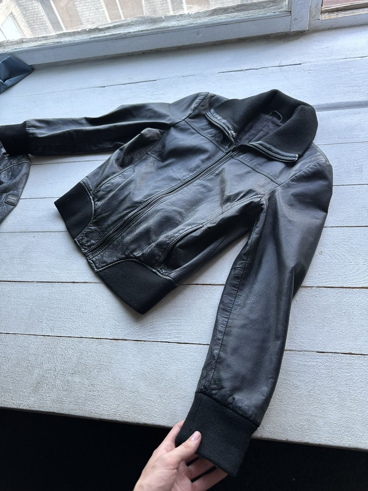 Other 🚨Y2K RICK OWENS TYPE DIRTY SLIM FIT ZIP LEATHER JACKET Size L / US 10 / IT 46 - 2 Thumbnail