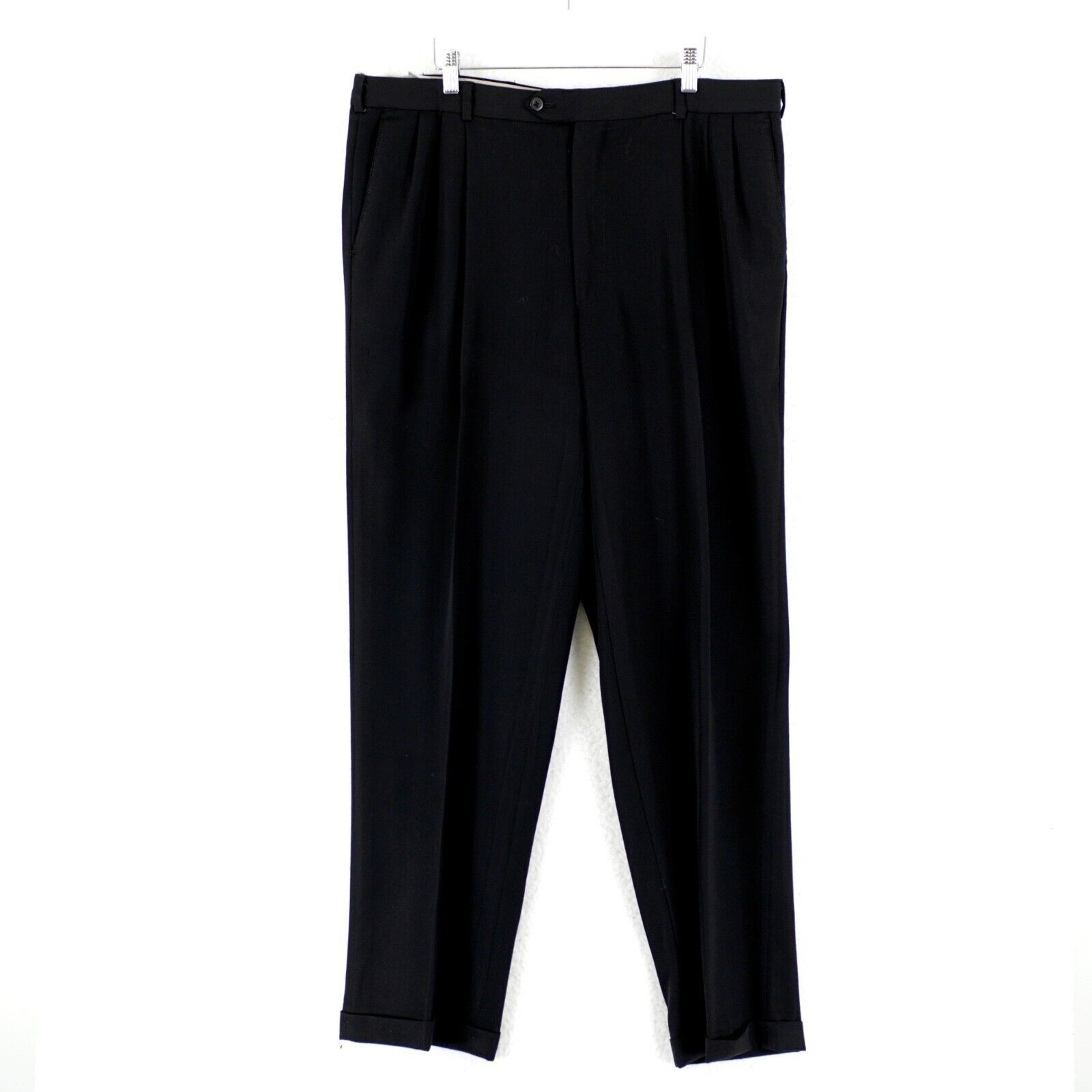 Pronto Uomo Pronto Uomo Worsted Wool Black Pleated Cuffed High Rise Dres Size 38L - 1 Thumbnail