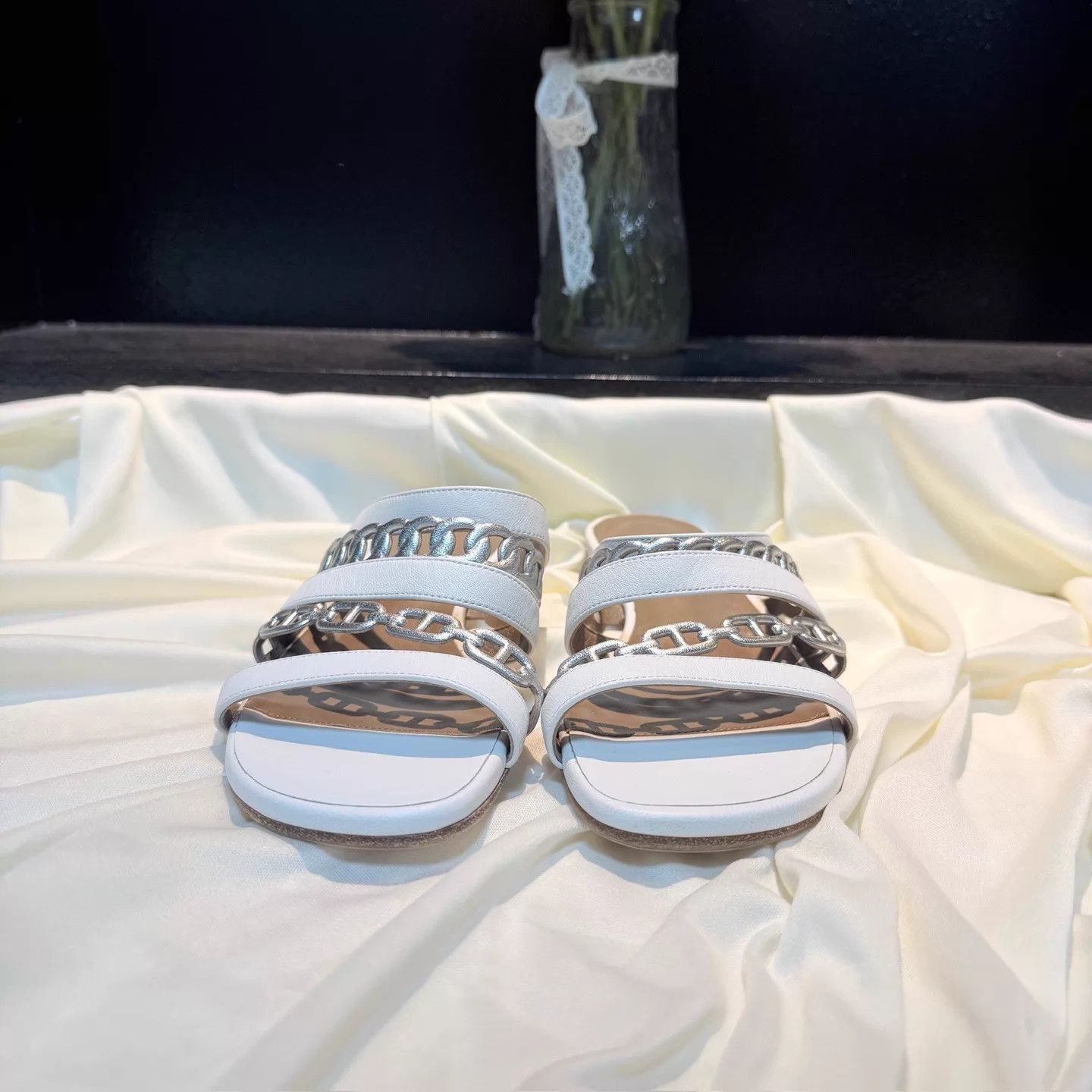 Hermes Hermes Silver Chain Strap Slipper 36 99 New 9k Size US 5.5 / IT 35.5 - 2 Thumbnail