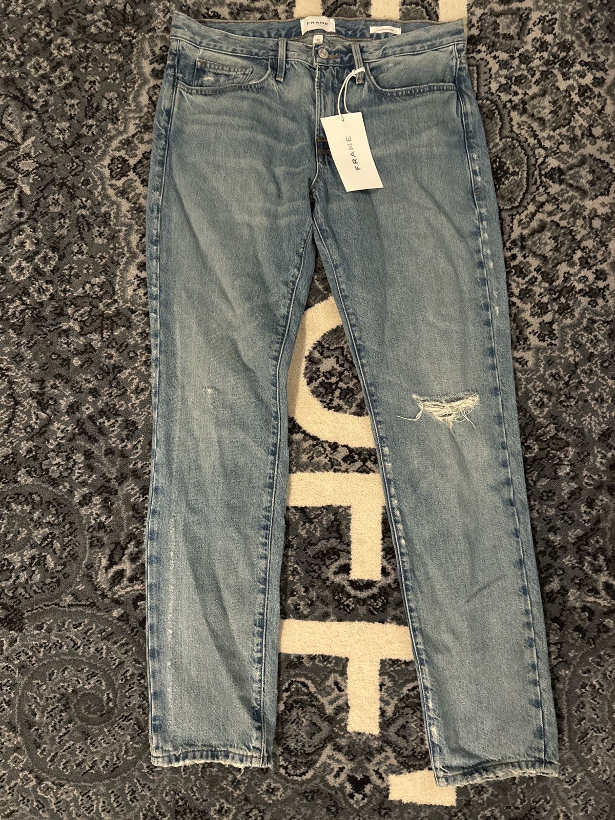 Frame 🔥🔥FRAME MENS 31 L’HOMME SLIM INDIGO TRAIL RIPS JEAN DENIM Size US 31 - 1 Thumbnail