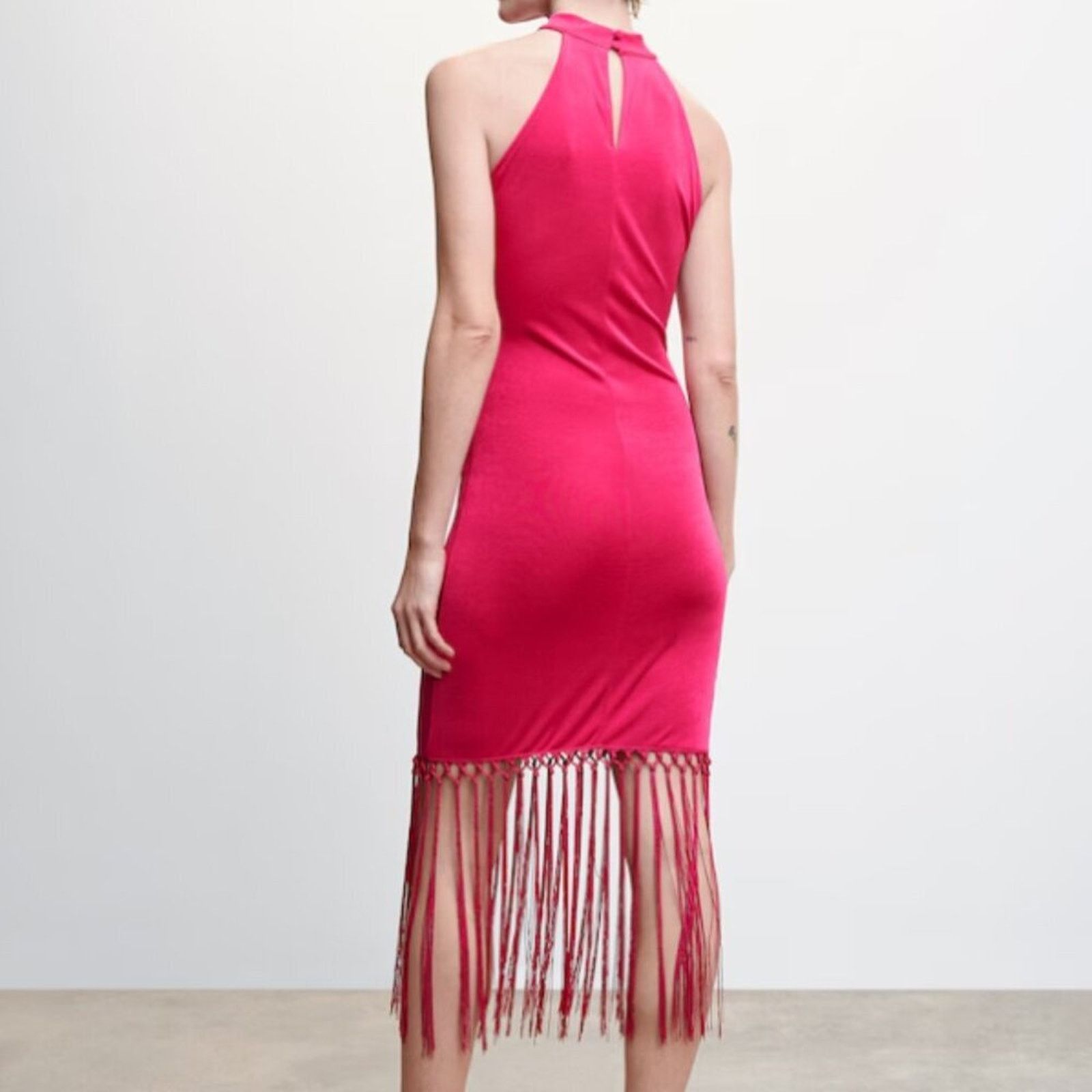 Mango Mango Halter Neck Fringed Pink Fuchsia Dress NWT Size 6 Size M / US 6-8 / IT 42-44 - 4 Thumbnail