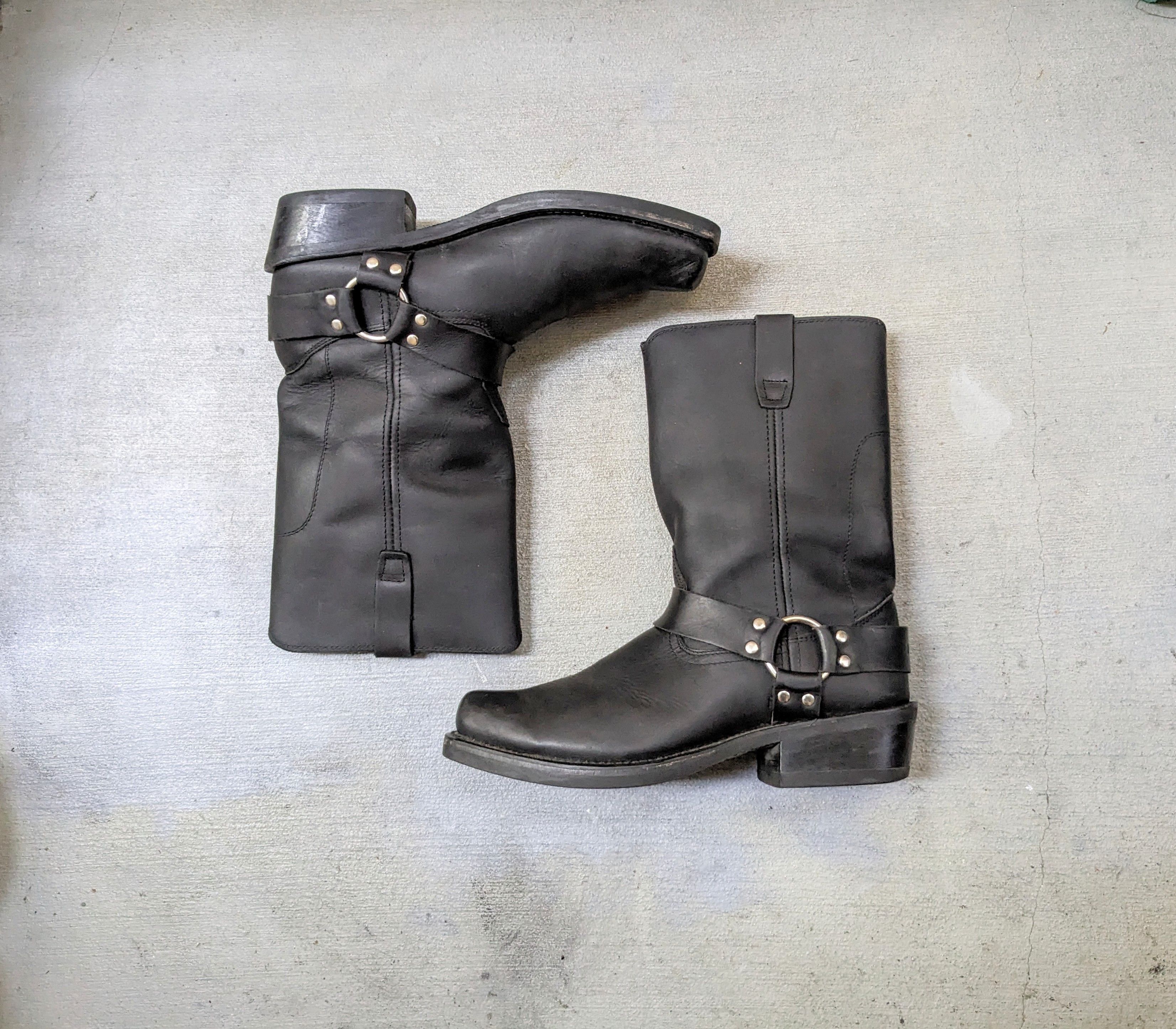 image of Durango Engineer Boots Black 11 Harness Buckle Biker Leather, Men's