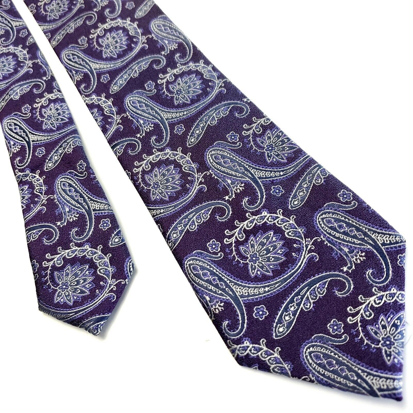 Joseph Abboud Joseph Abboud Purple Silk Tie Woven Skinny Paisley Floral Size ONE SIZE - 1 Thumbnail