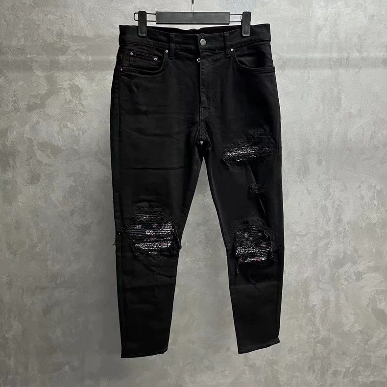 Amiri Black oil painting patch jeans -DMC