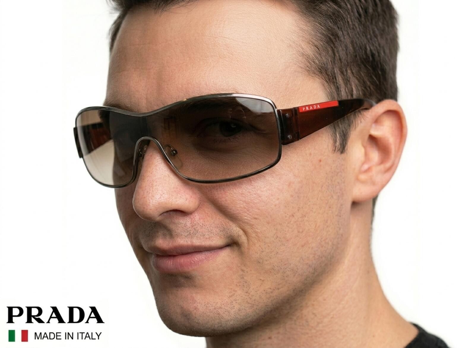 Prada Prada SPS 52E Sunglasses Italy Linea Rossa Face Shield Brown Size ONE SIZE - 1 Thumbnail