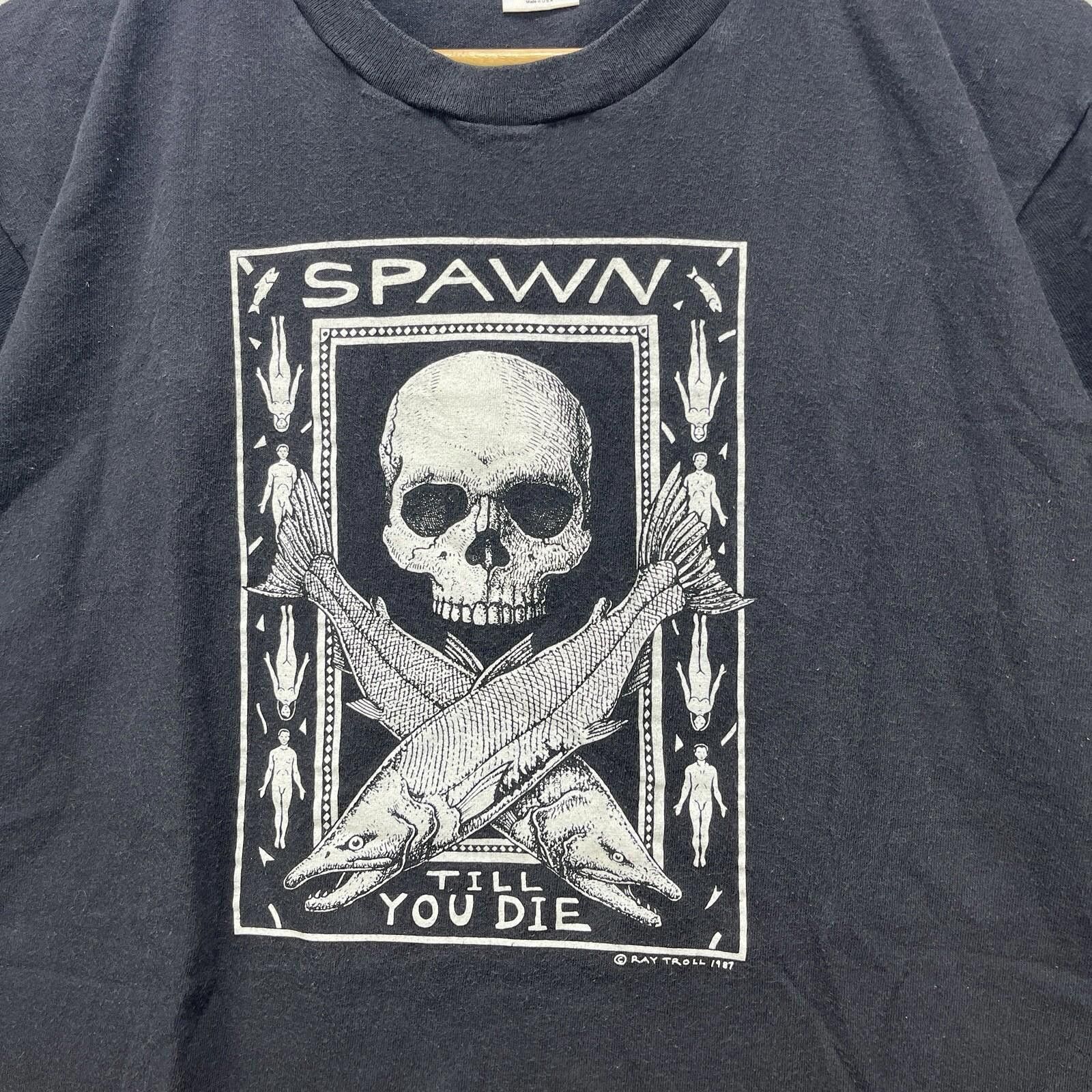 Domenico Spano Vintage 1987 Spawn Till You Die Ray Black Skull Tee T Shirt Size US L / EU 52-54 / 3 - 2 Thumbnail