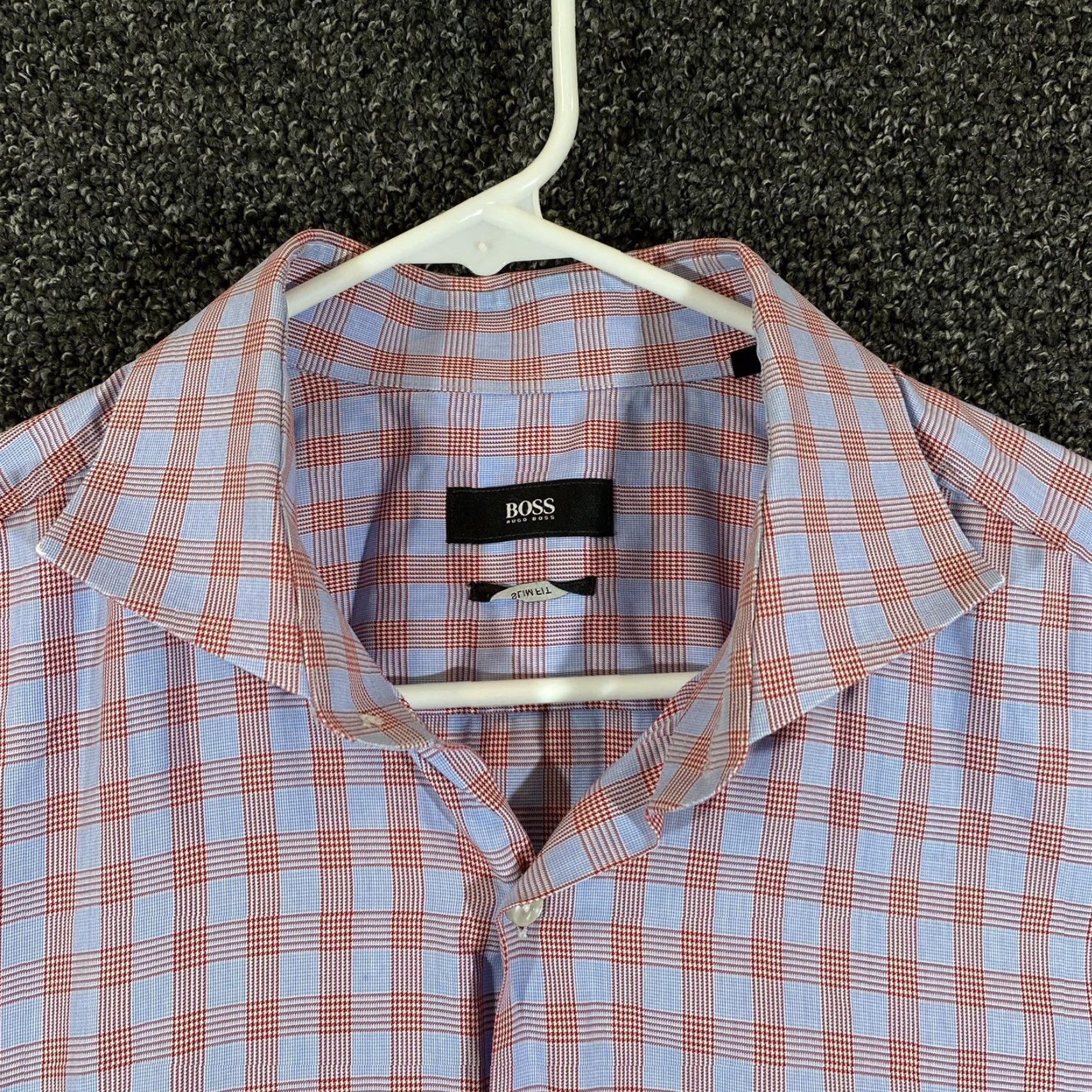 Hugo Boss VINTAGE Hugo Boss Shirt Mens 44/17.5 Slim Fit Red Blue Plaid Button Up Long Sleeve Dress Size 48R - 2 Thumbnail