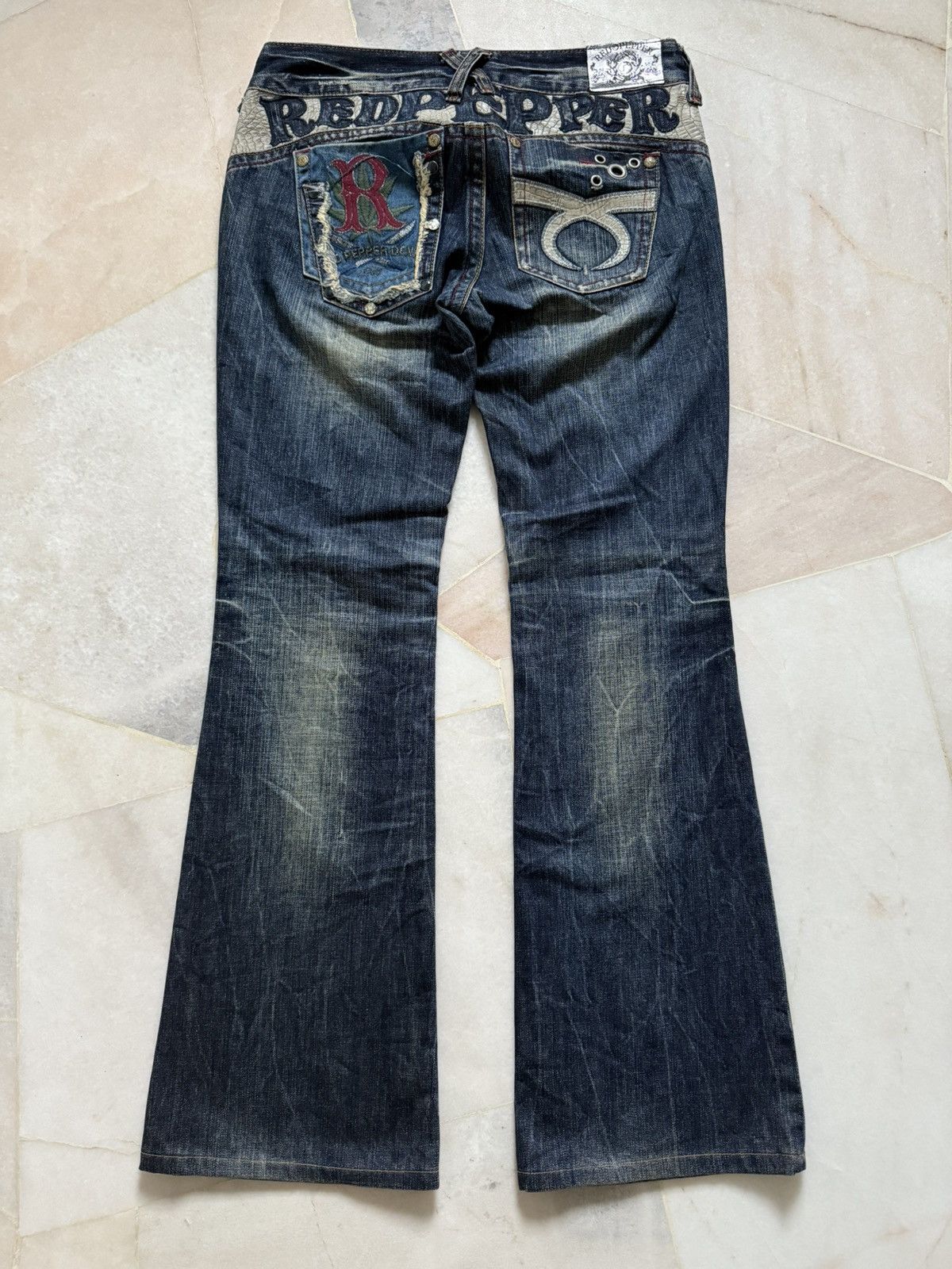 If Six Was Nine 2000s Red peppers Flare pants Size US 29 - 5 Thumbnail