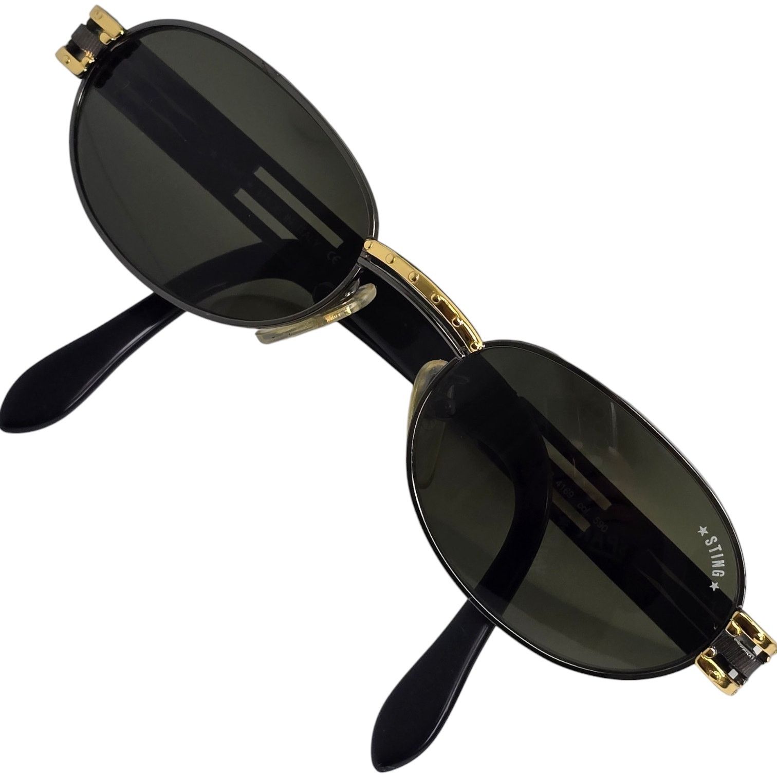 Sting Vintage Sting Gold Black Oval Sunglasses w Case Made Italy Size ONE SIZE - 13 Thumbnail
