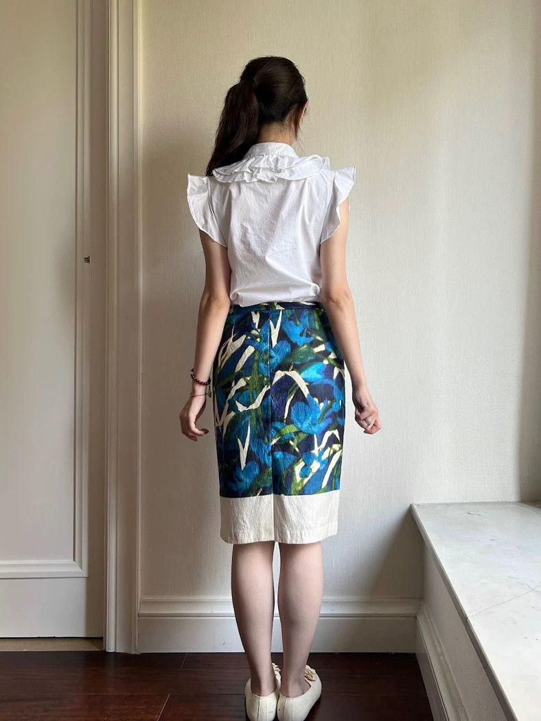 Dries Van Noten DRIES VAN NOTEN size:38 Blue fashion printed silk skirt Size 37" - 4 Thumbnail
