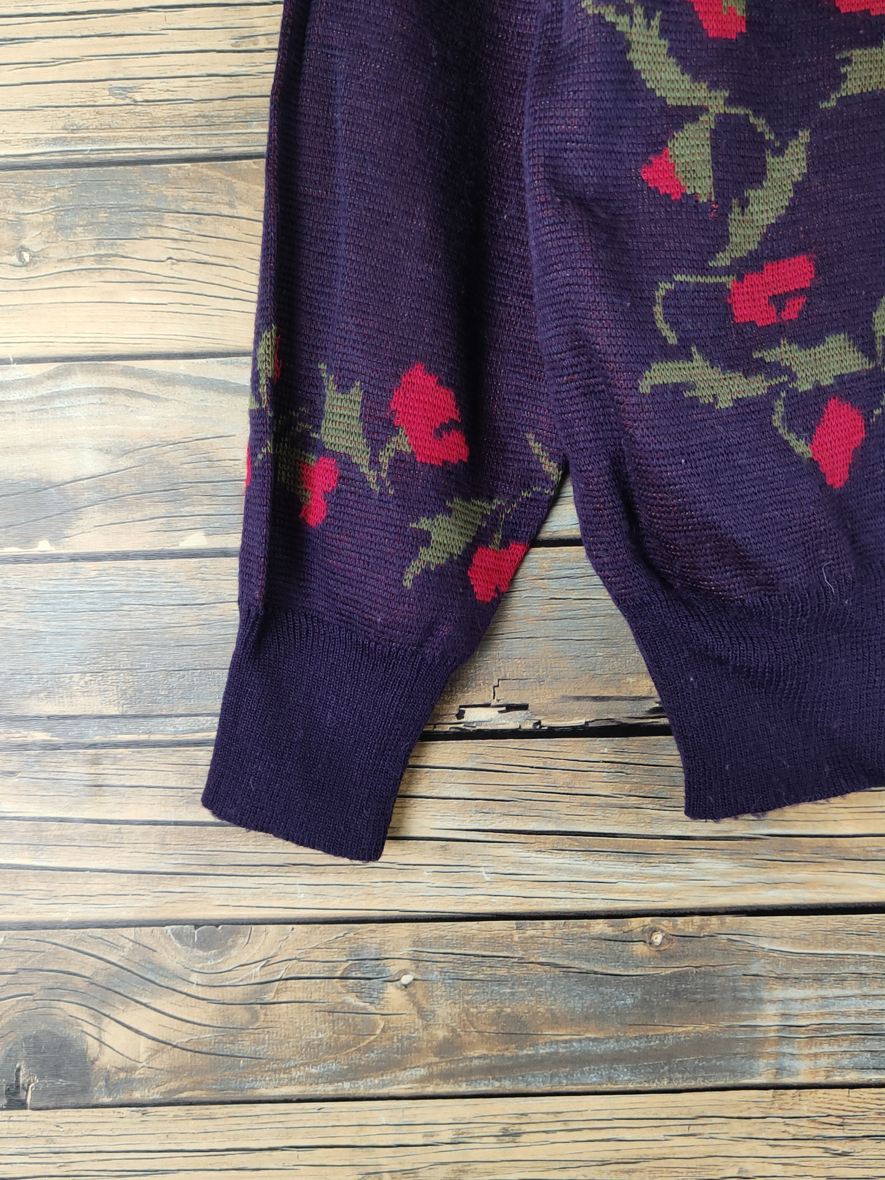 Vintage Cadorna Dark Purple Flowers Knitwear Sweatshirts #W1542 Size M / US 6-8 / IT 42-44 - 4 Thumbnail
