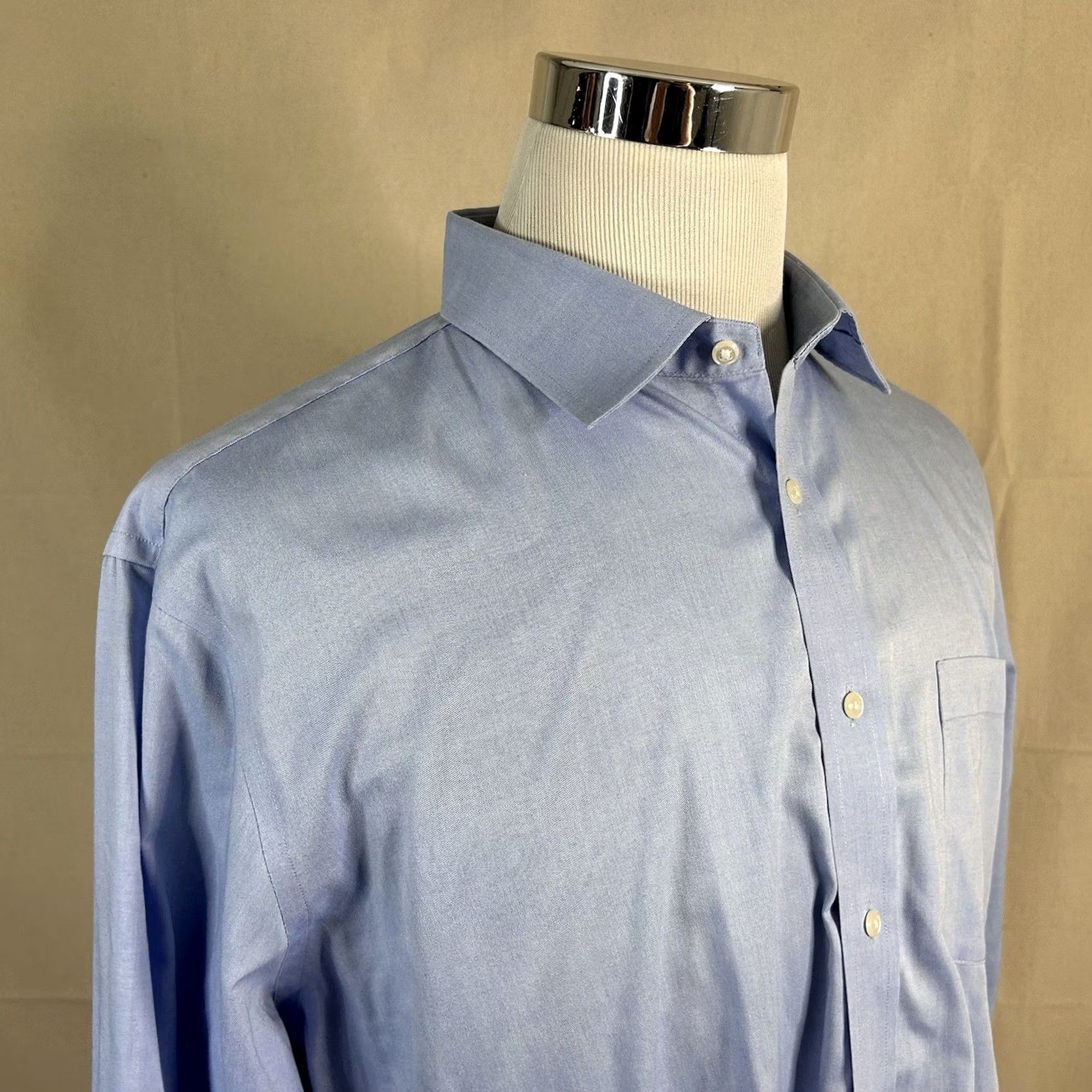 Nordstrom Nordstrom 17.5 34/35 Trim Fit Non Iron Oxford Cloth Dress Shirt Blue 100% Cotton Shirt Men Slim Casual Business Dress Shirt Size 48R - 2 Thumbnail