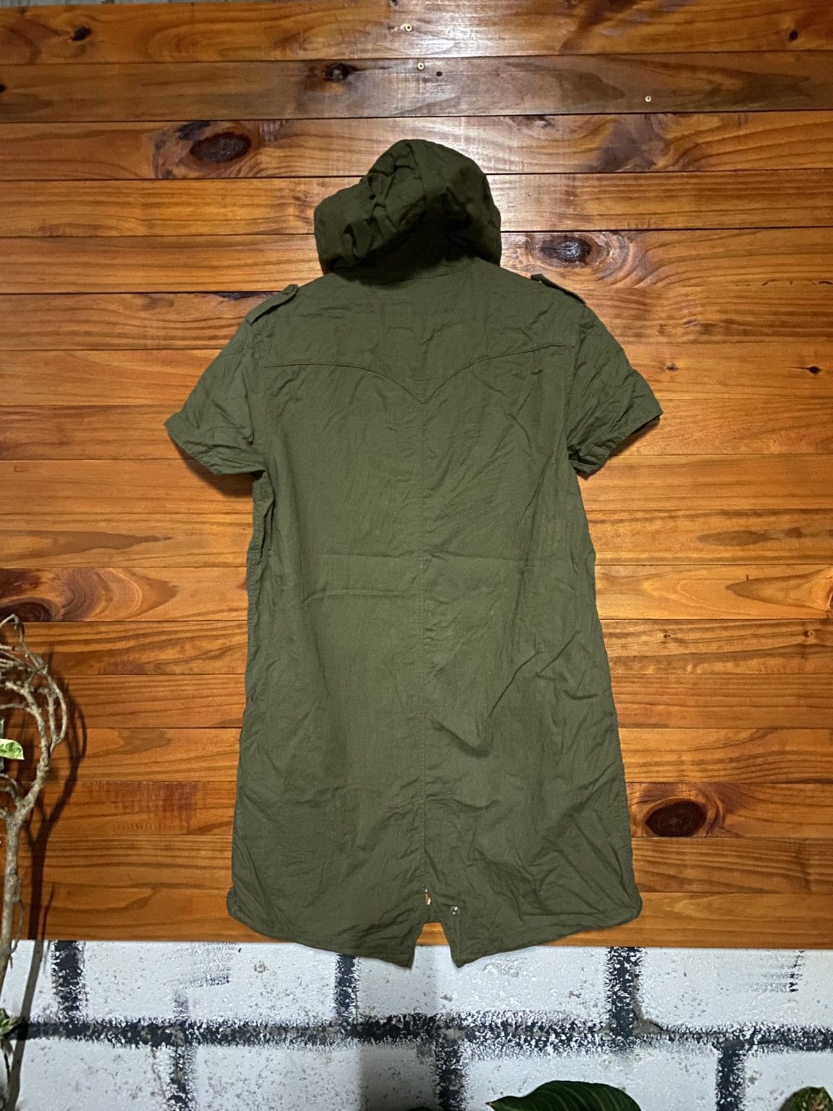 Japanese Brand PPFM Olive Green Hooded Parka Dress | 2000s Streetwear Size M / US 6-8 / IT 42-44 - 7 Thumbnail