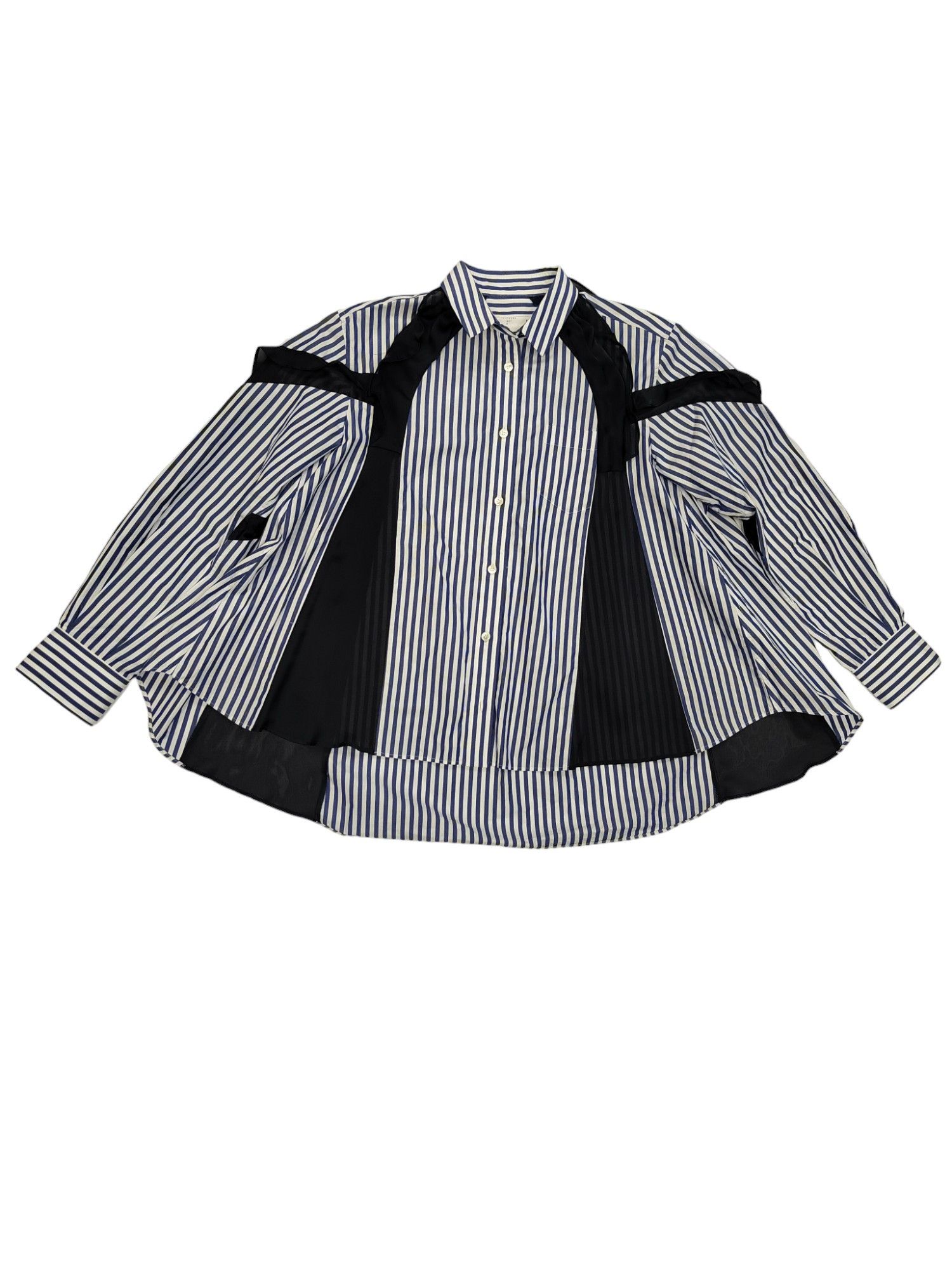 Sacai Blue And White Striped Shirt With Black Chiffon Details Size M / US 6-8 / IT 42-44 - 1 Thumbnail
