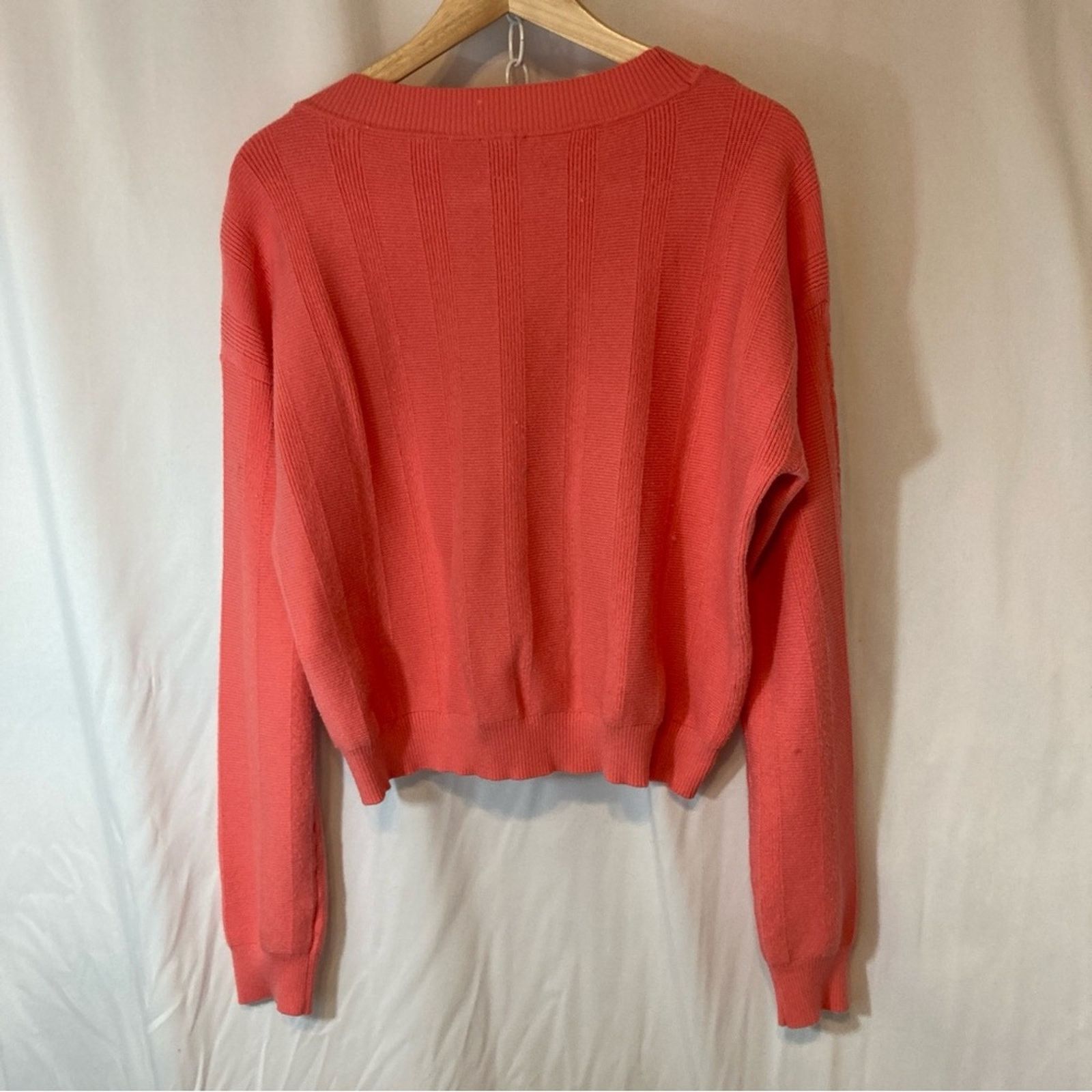 Other Cyrus Salmon Pink Ribbed Cable Knit Cardigan Sweater Size L / US 10 / IT 46 - 9 Thumbnail