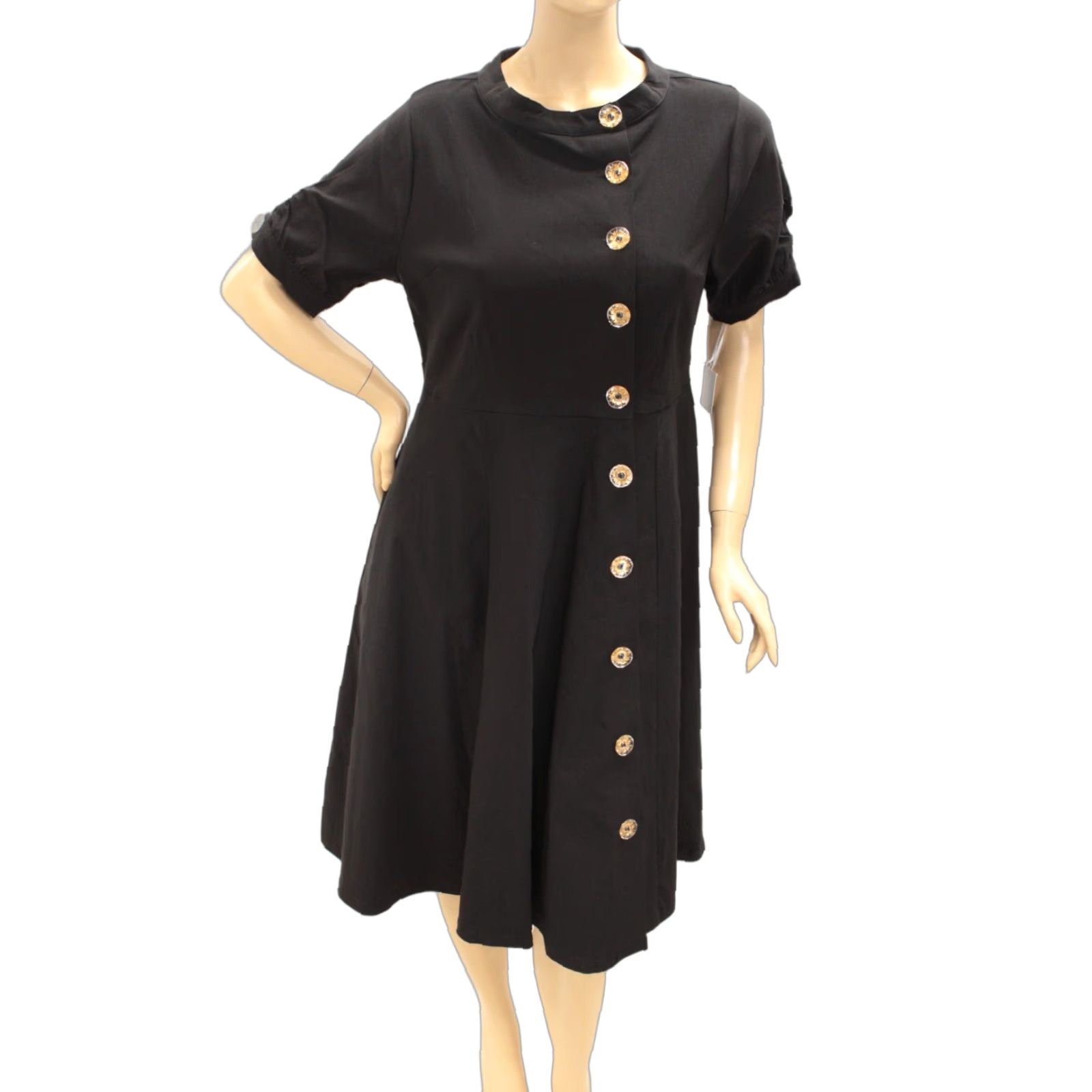 Vintage VINTAGE UniqueVintage Black Asymmetrical Button Woven Swing Dress Women XL A-Line Dress Size XL / US 12-14 / IT 48-50 - 1 Thumbnail