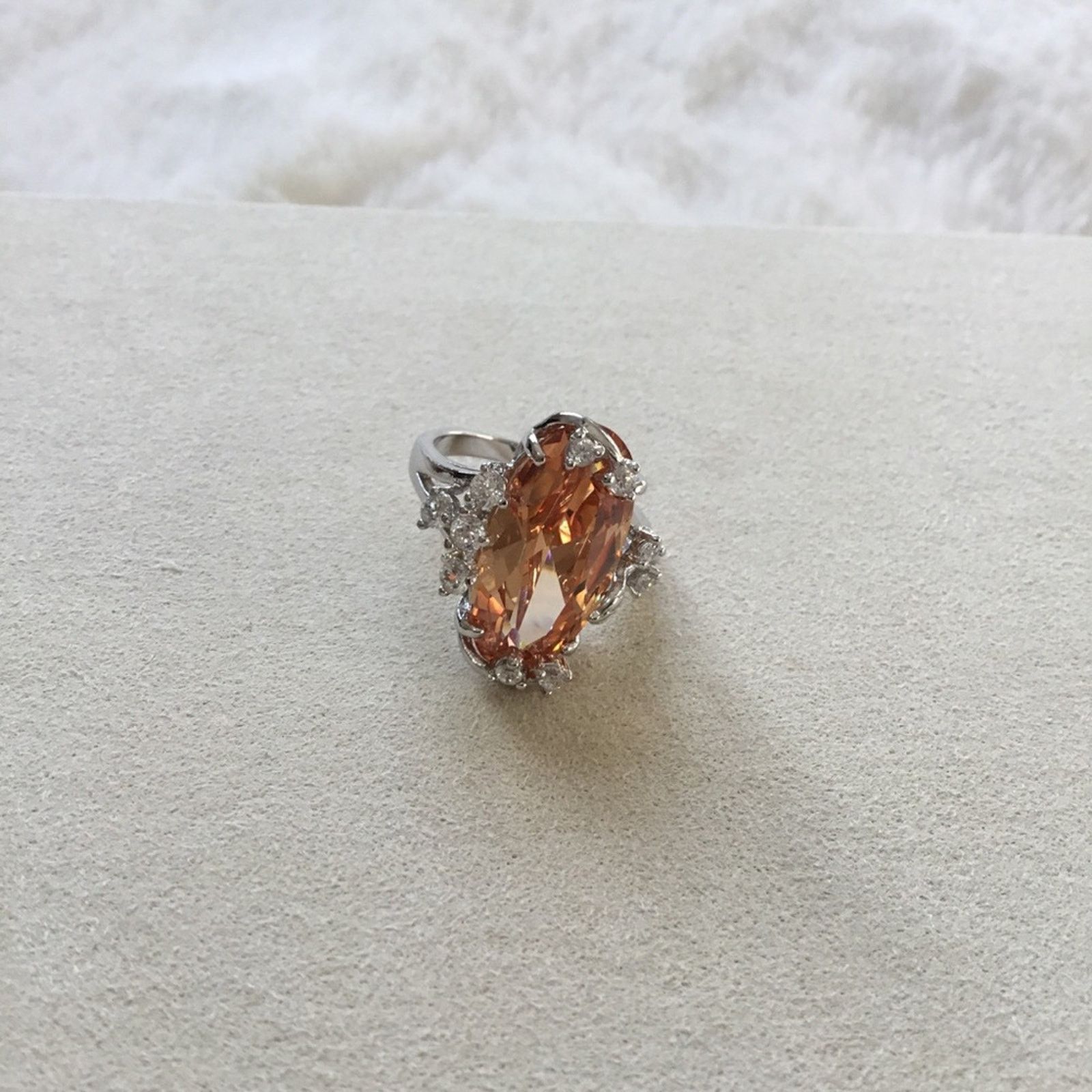 Other Elegant Silver Oval Yellow Crystal Cocktail Ring Size ONE SIZE - 3 Thumbnail