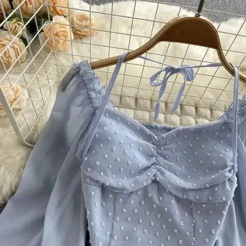 Japanese Brand SINGREINY Polka Dot Folds Short Blouse Summer Size ONE SIZE - 3 Thumbnail