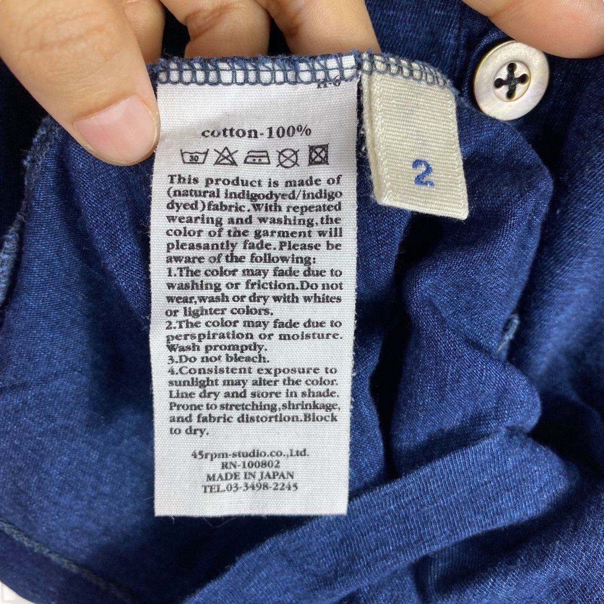 45rpm × Indigo 45RPM Natural Indigo Dyed Button Tee Shirt Size 2 Size S / US 4 / IT 40 - 7 Thumbnail