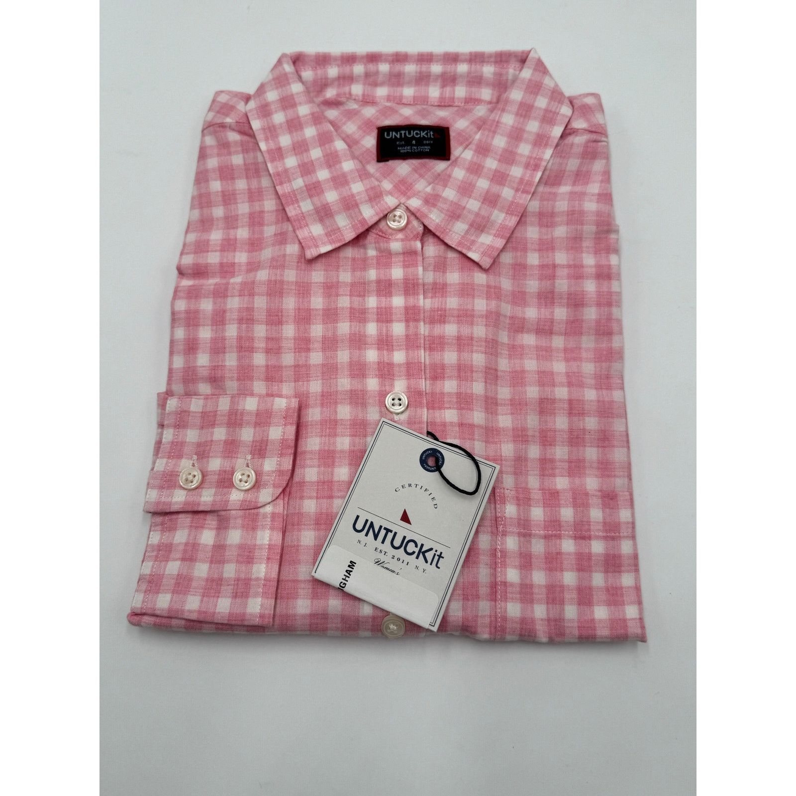 UNTUCKit UNTUCKIT Calina Gingham Cotton Shirt Pink White Size 4 Size S / US 4 / IT 40 - 7 Thumbnail
