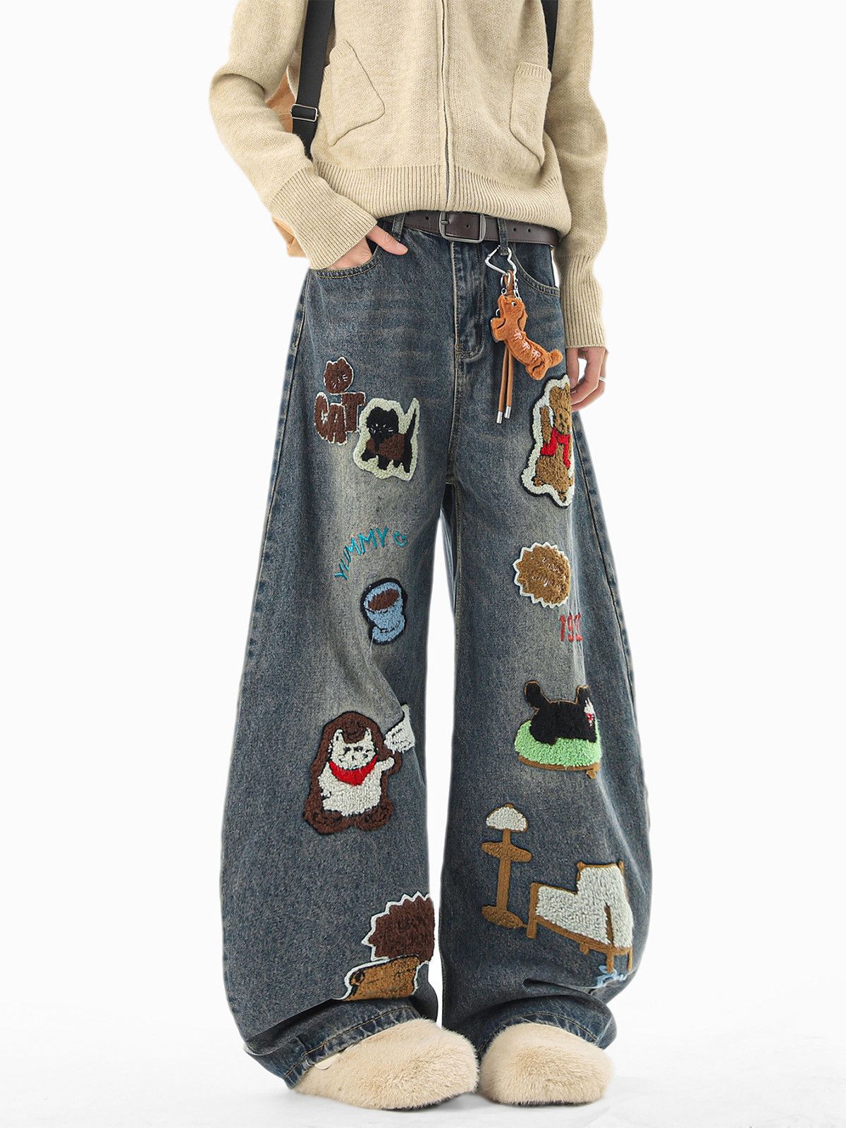 Vintage Men's Relaxed-Fit Denim Jeans with Cartoon Cat Embroidery Size US 32 / EU 48 - 3 Thumbnail
