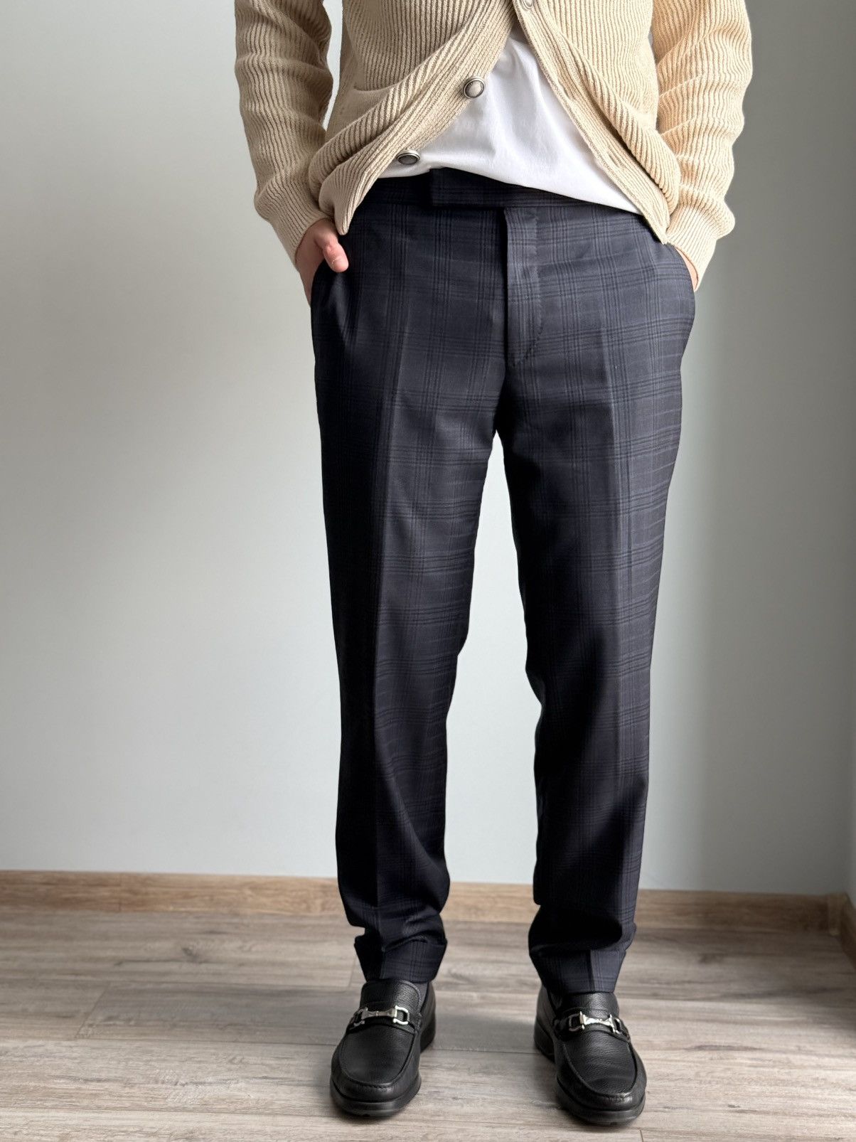 Tom Ford Tom Ford Navy Check Wool Trousers Side Adjusters 50R Size 50R - 4 Thumbnail