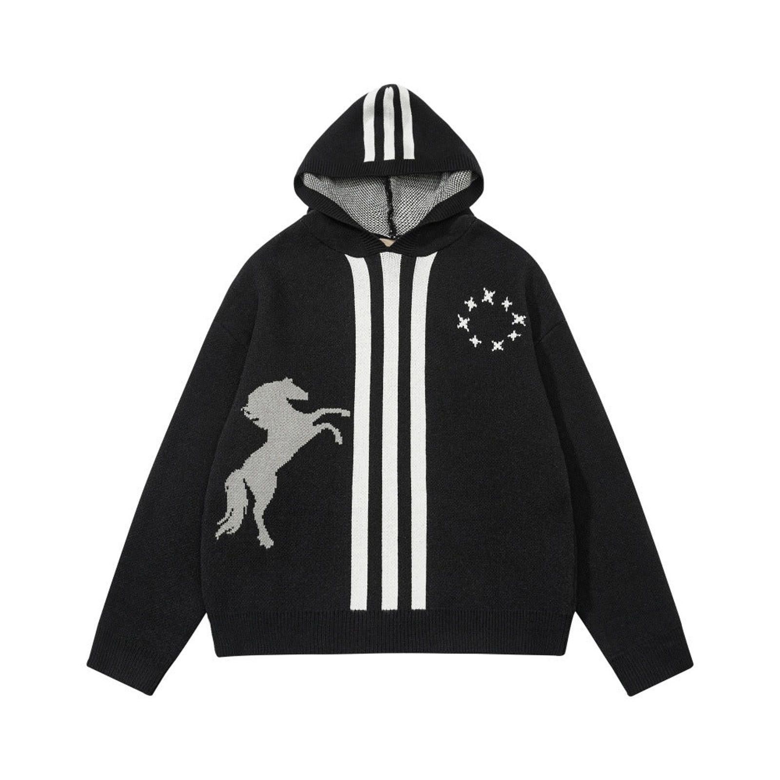 Japanese Brand Blue Knit Hooded Sweater with Horse and Stripe Design Size US M / EU 48-50 / 2 - 5 Thumbnail