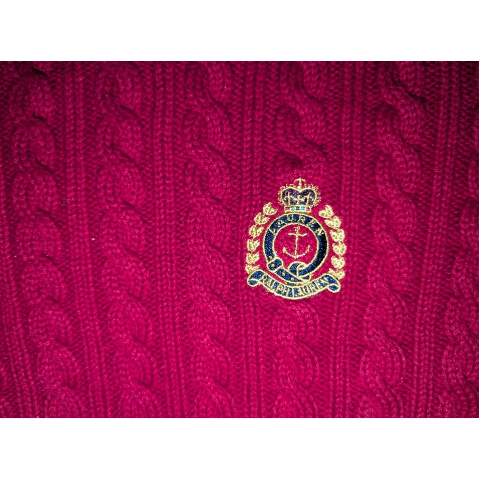 Ralph Lauren LAUREN RALPH LAUREN Green Label Men's L Red Cable Knit Crest Crew Sweater Size US L / EU 52-54 / 3 - 4 Thumbnail