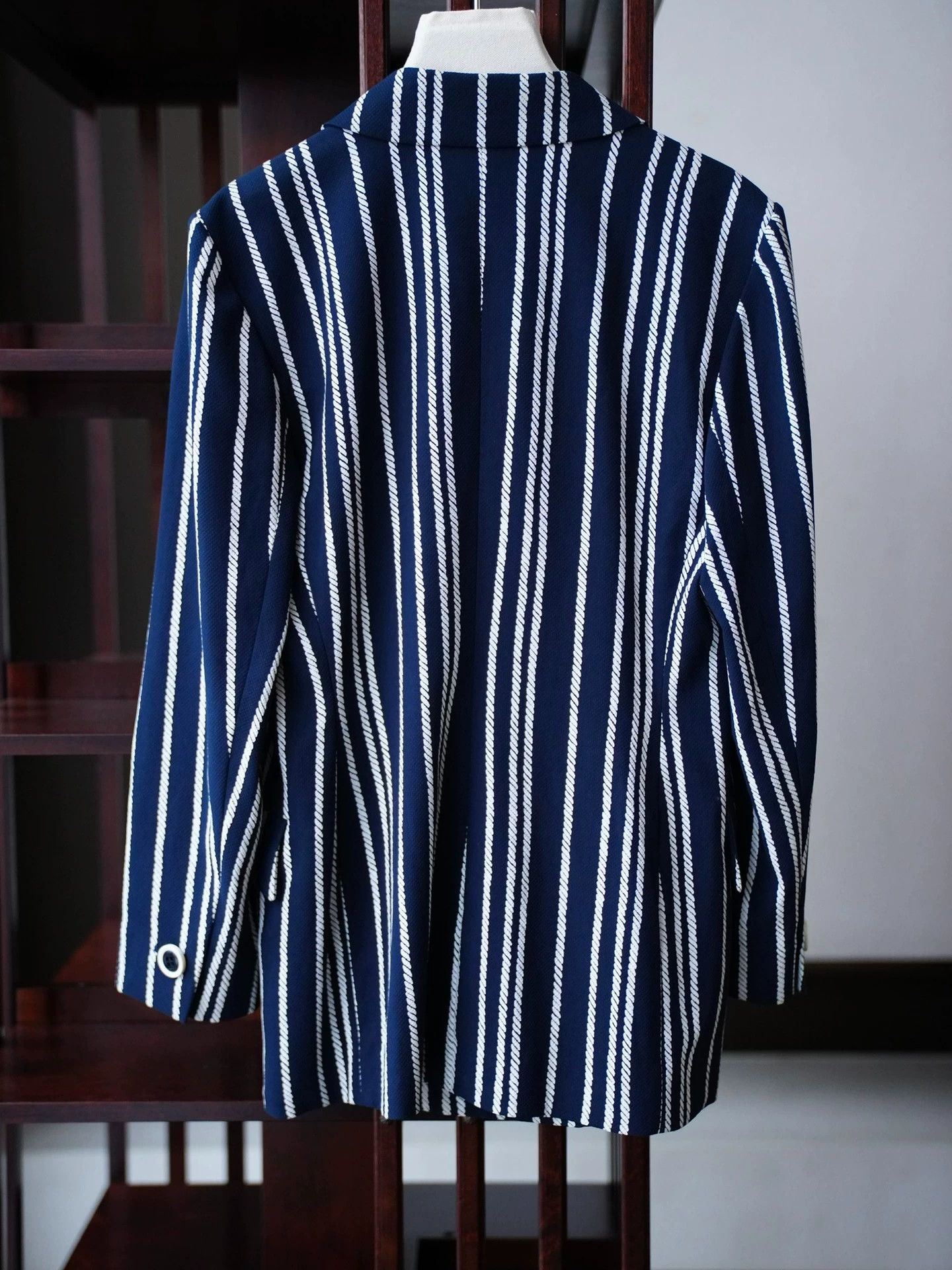 Yves Saint Laurent YSL Vintage Cotton Vertical Stripe Blazer Navy Size XS / US 0-2 / IT 36-38 - 3 Thumbnail