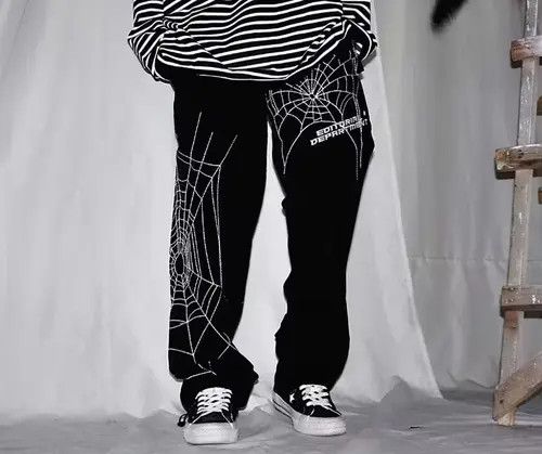 image of Spider Embroidery Baggy Harem Pants Streetwear in Black, Men's (Size 27)