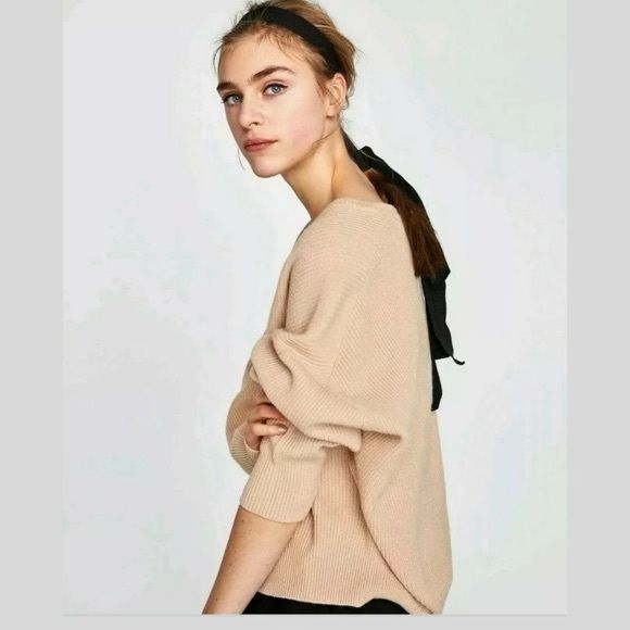 Zara Zara Knit Pale Pink Sweater Ribbed Texture Bow Back Detail Size S / US 4 / IT 40 - 2 Thumbnail
