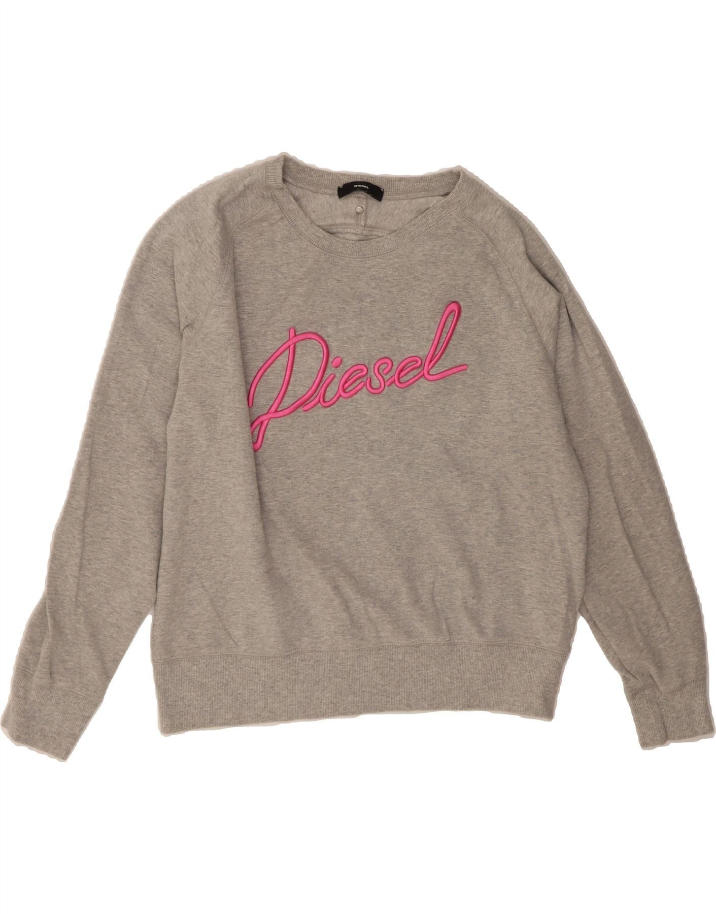 Diesel Womens Graphic Sweatshirt Jumper UK 14 Medium Grey Cotton Size M / US 6-8 / IT 42-44 - 1 Thumbnail
