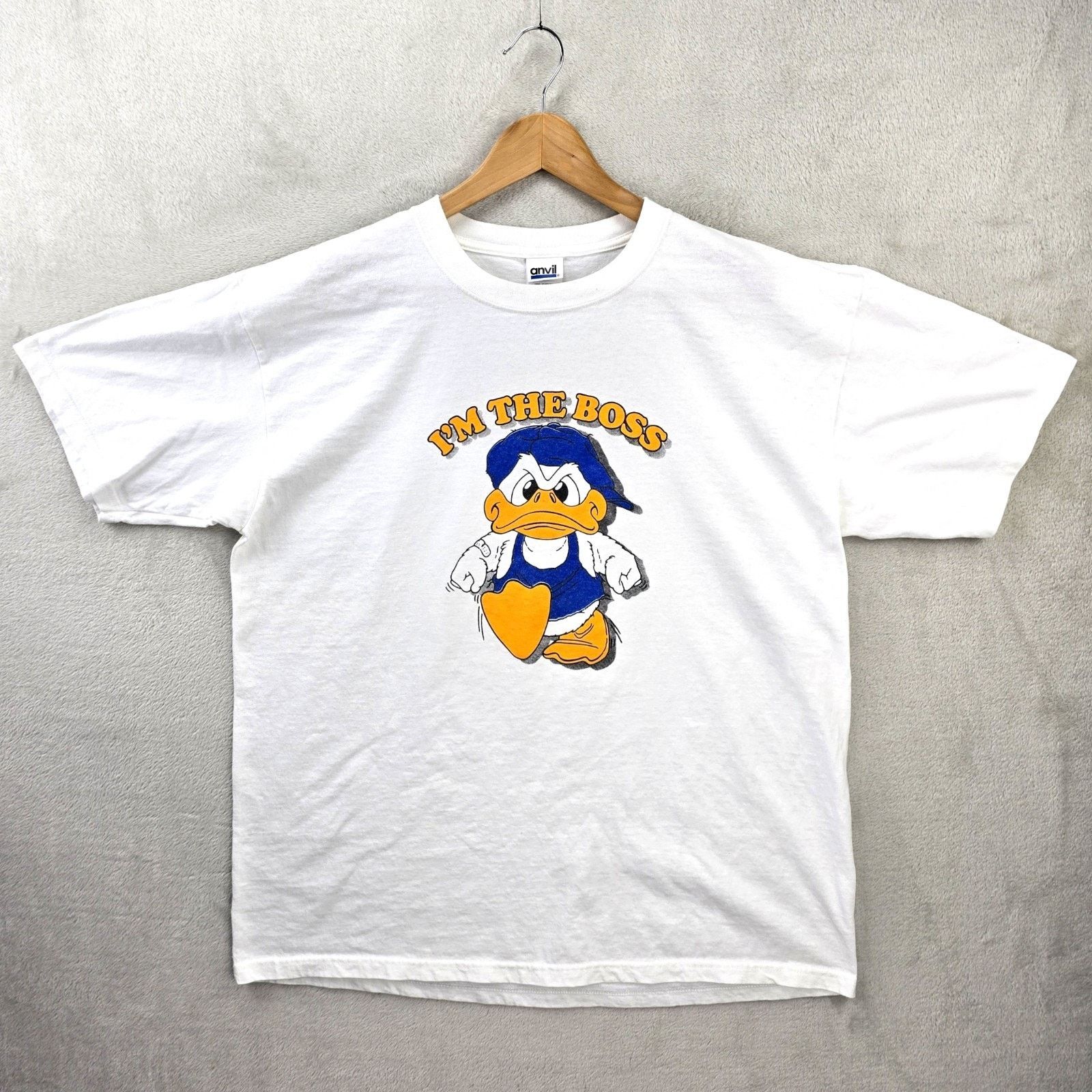 Anvil Vintage I'm The Boss Duck Shirt Mens XL White Anvil 90s Size US XL / EU 56 / 4 - 1 Thumbnail