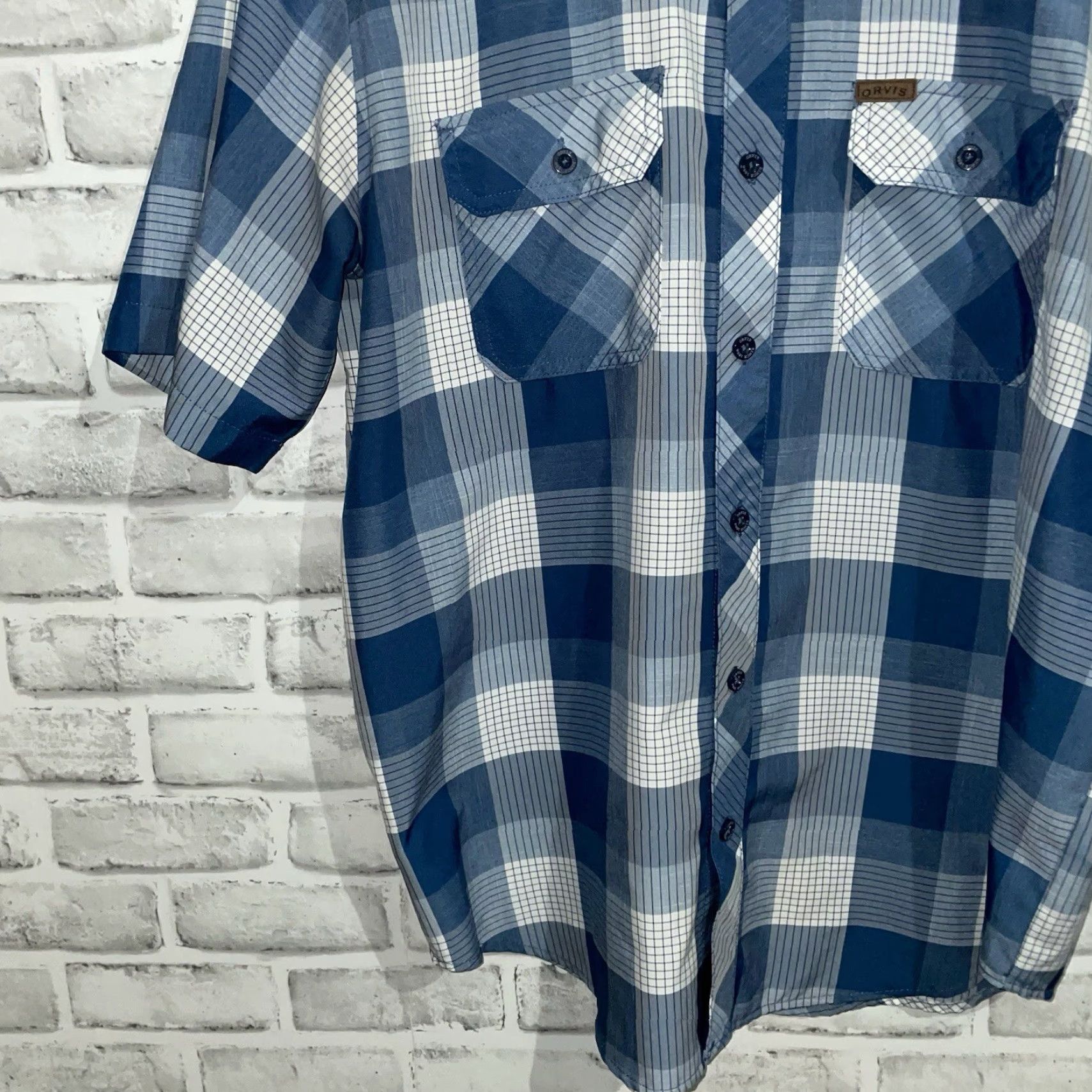 Orvis Orvis Plaid Blue Short Sleeve Button-Down Athletic Shirt Mens Size L Size US L / EU 52-54 / 3 - 3 Thumbnail