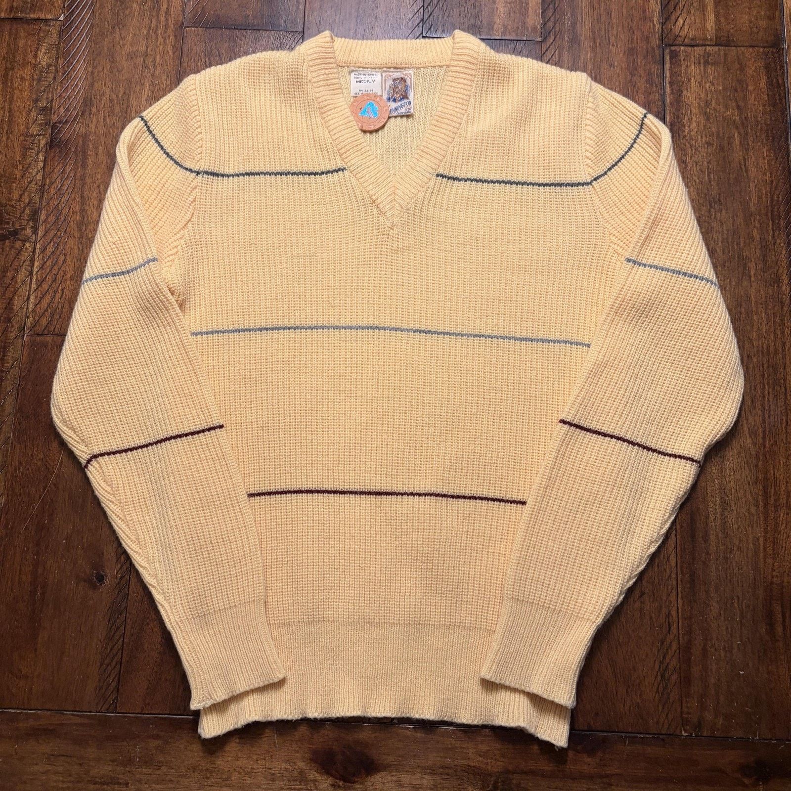 Kennington Ltd. Vtg Kennington Sweater M Striped Waffle Knit V Neck Pullover Size US M / EU 48-50 / 2 - 2 Thumbnail
