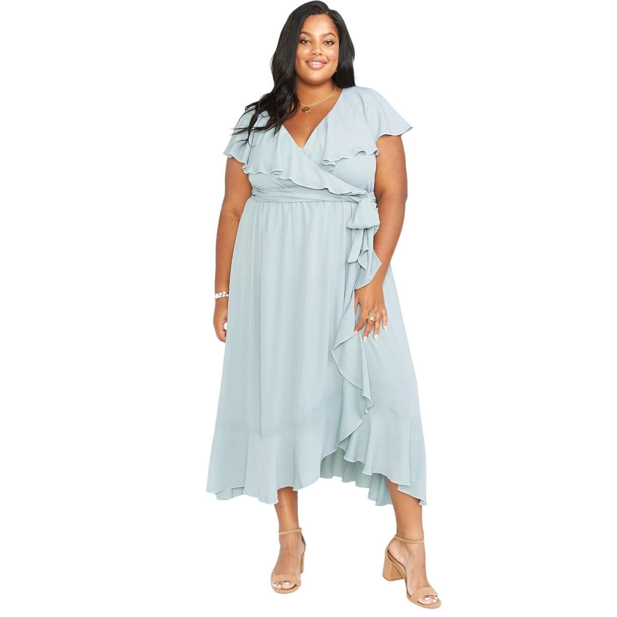 knee length dresses for ladies Reese Ruffle Dress ~ Dusty Blush Crisp – Show Me Your Mumu main image 0