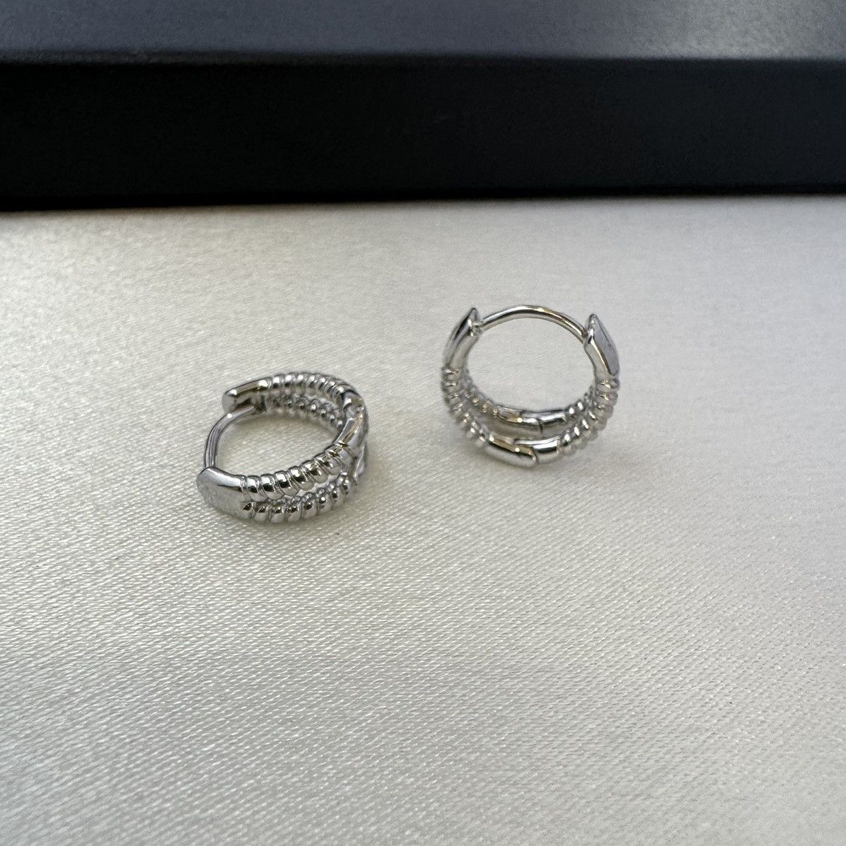 Designer Small Silver Hoop Earrings for Men Women Unisex Style Size ONE SIZE - 3 Thumbnail