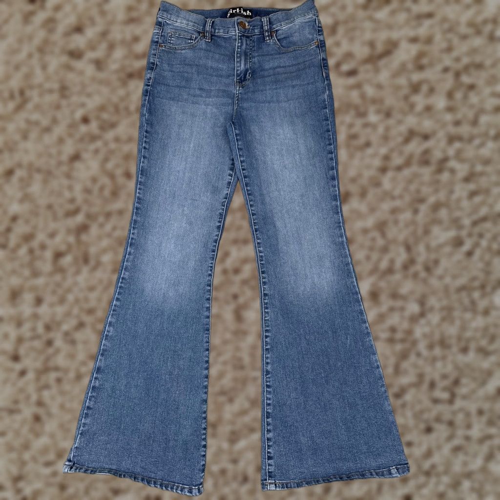 Vintage VINTAGE Girlish Jeans Womens 7 28 Blue High Rise Flare Stretch Denim Medium Wash Boho Jeans Womens Bohemian 90s Womens Mens? Size 28" / US 6 / IT 42 - 1 Thumbnail