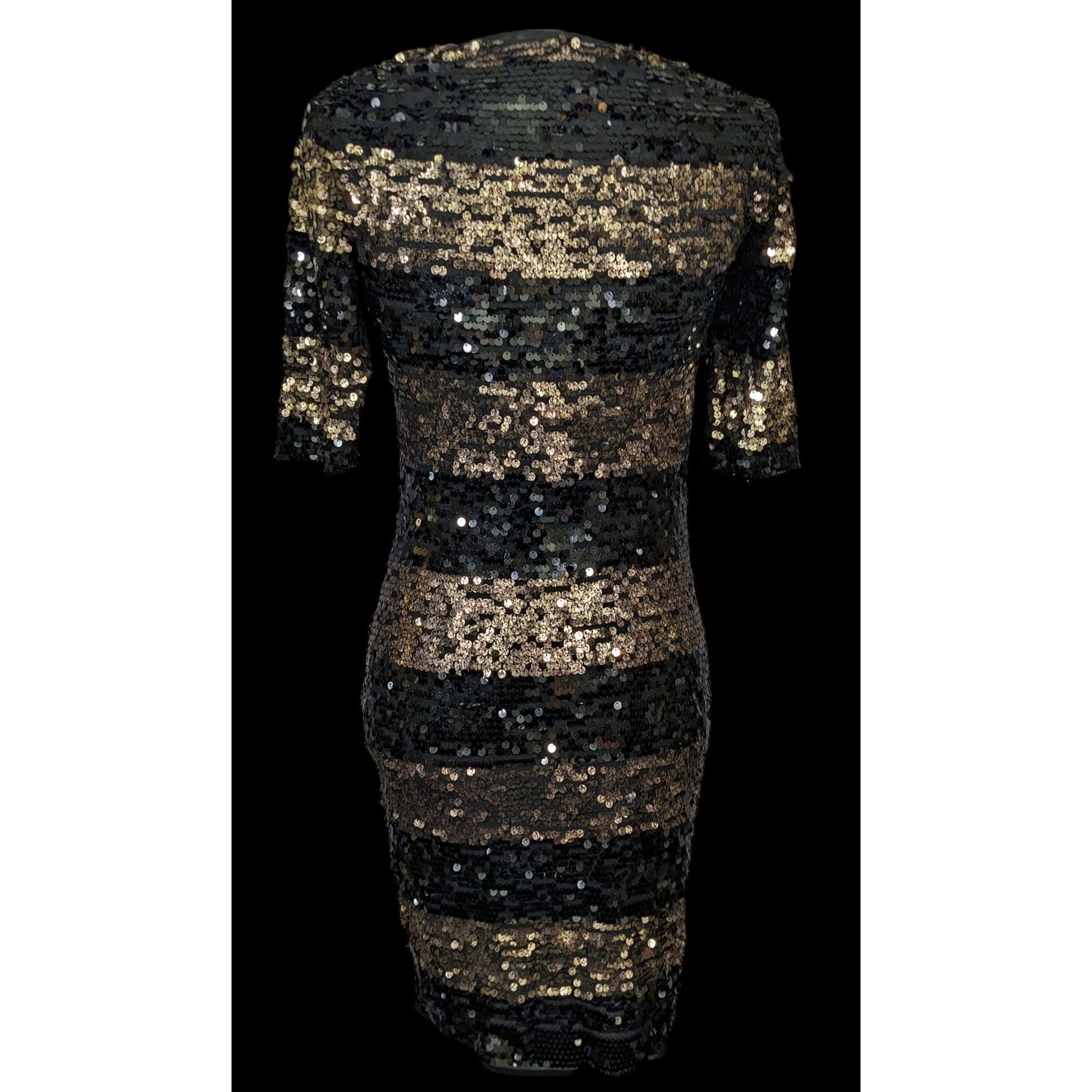 Bcbgmaxazria Black And Gold Sequin Cocktail Dress by BCBGMaxazria Size S / US 4 / IT 40 - 6 Thumbnail