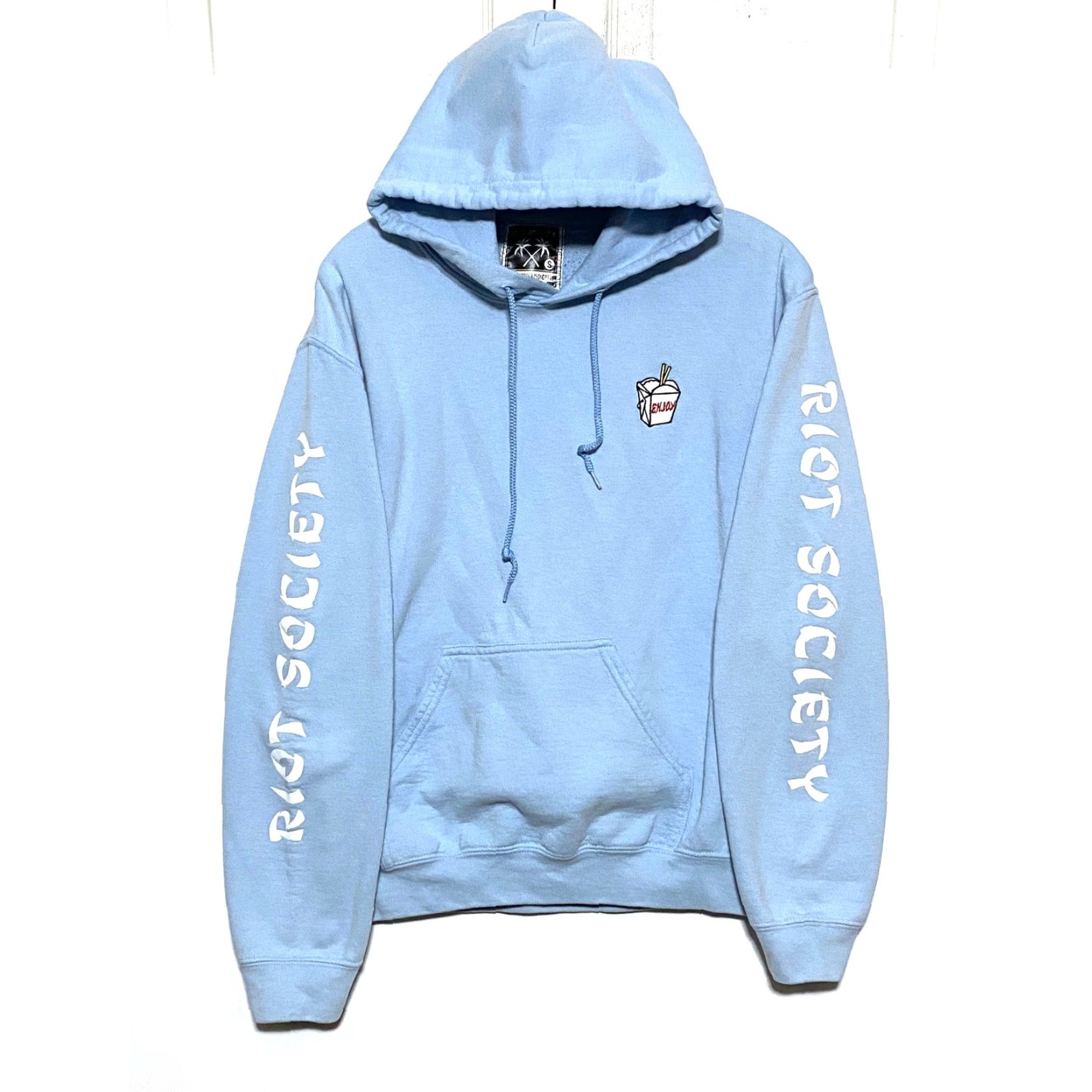 Vintage Riot Society Hoodie Sweatshirt Mens S Blue Embroidered Drawstring Hooded Pockets Fleece Cotton Polyester Size US S / EU 44-46 / 1 - 2 Thumbnail