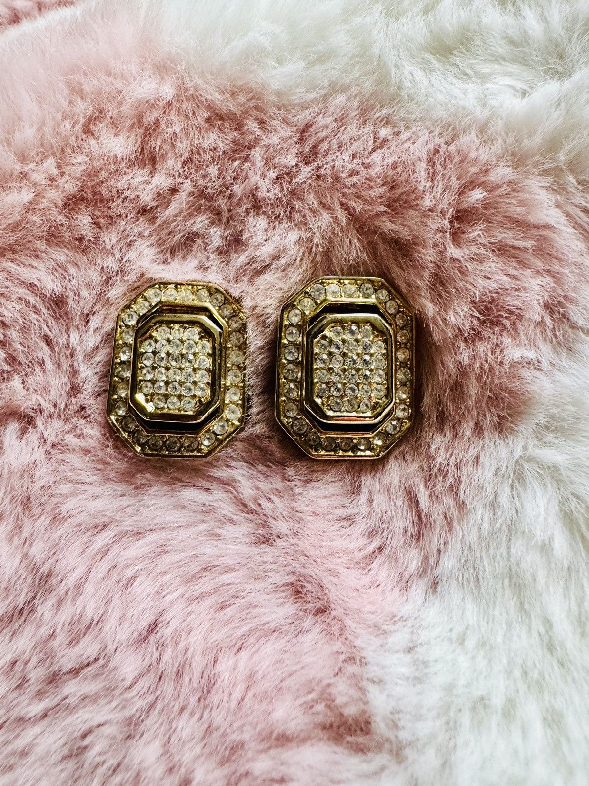 Vintage Christian Dior Clip on Earrings Gold Tone rectangle