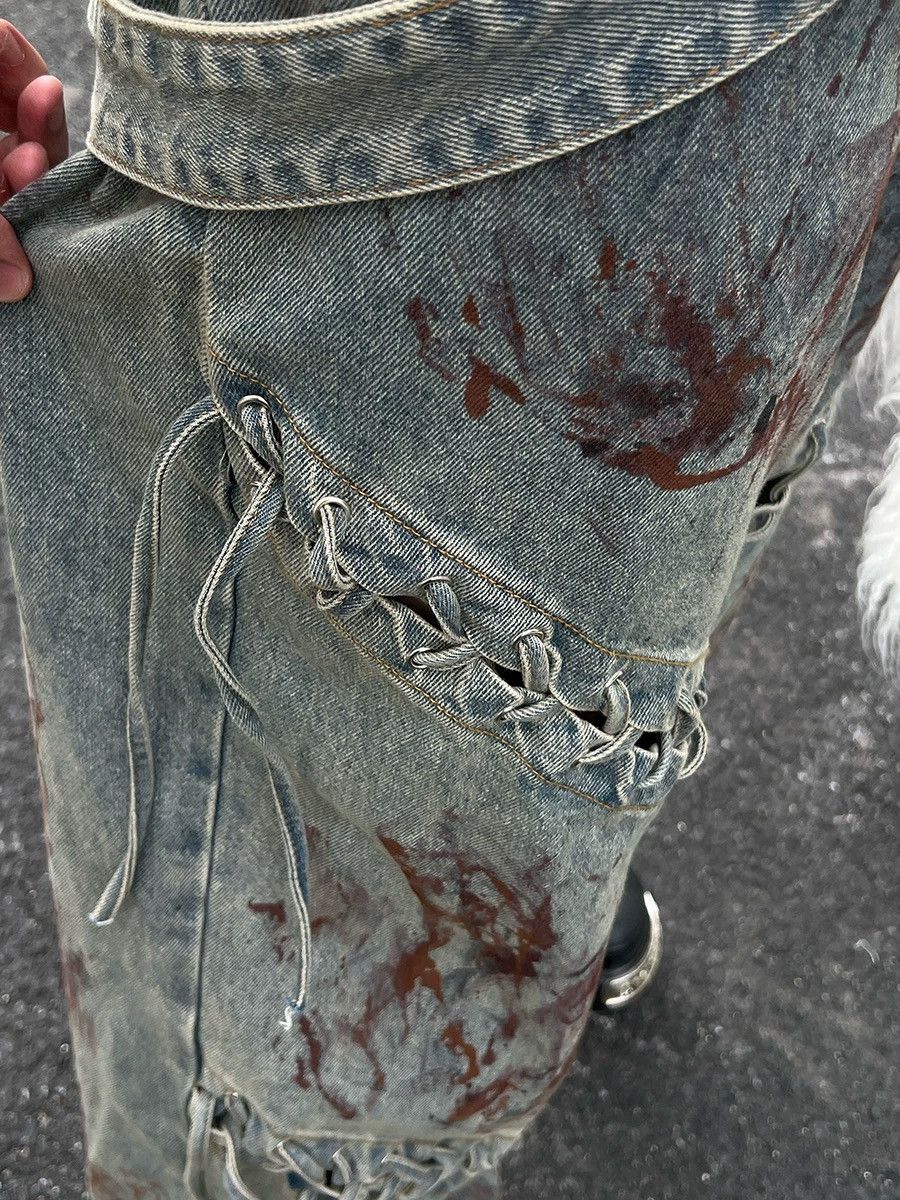 Avant garde punk y2k washed dirty paint tie up jeans pants