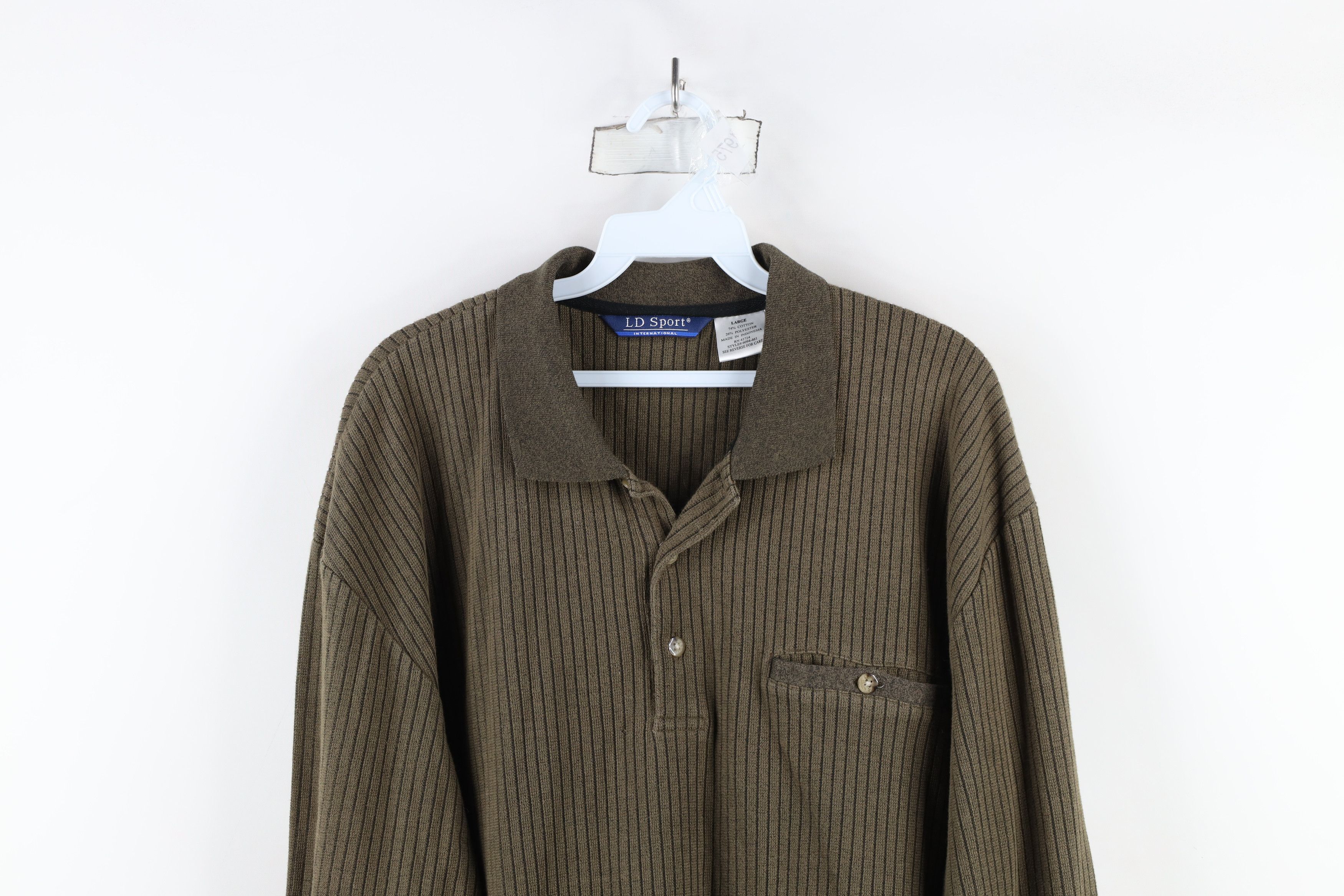 Vintage Vintage 90s Streetwear Ribbed Knit Pullover Polo Shirt Size US L / EU 52-54 / 3 - 2 Thumbnail