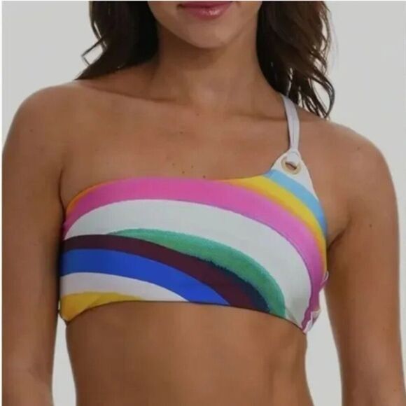 Designer Sunshine 79 Rainbow One Shoulder Swimsuit Bikini Top Size S / US 4 / IT 40 - 1 Thumbnail