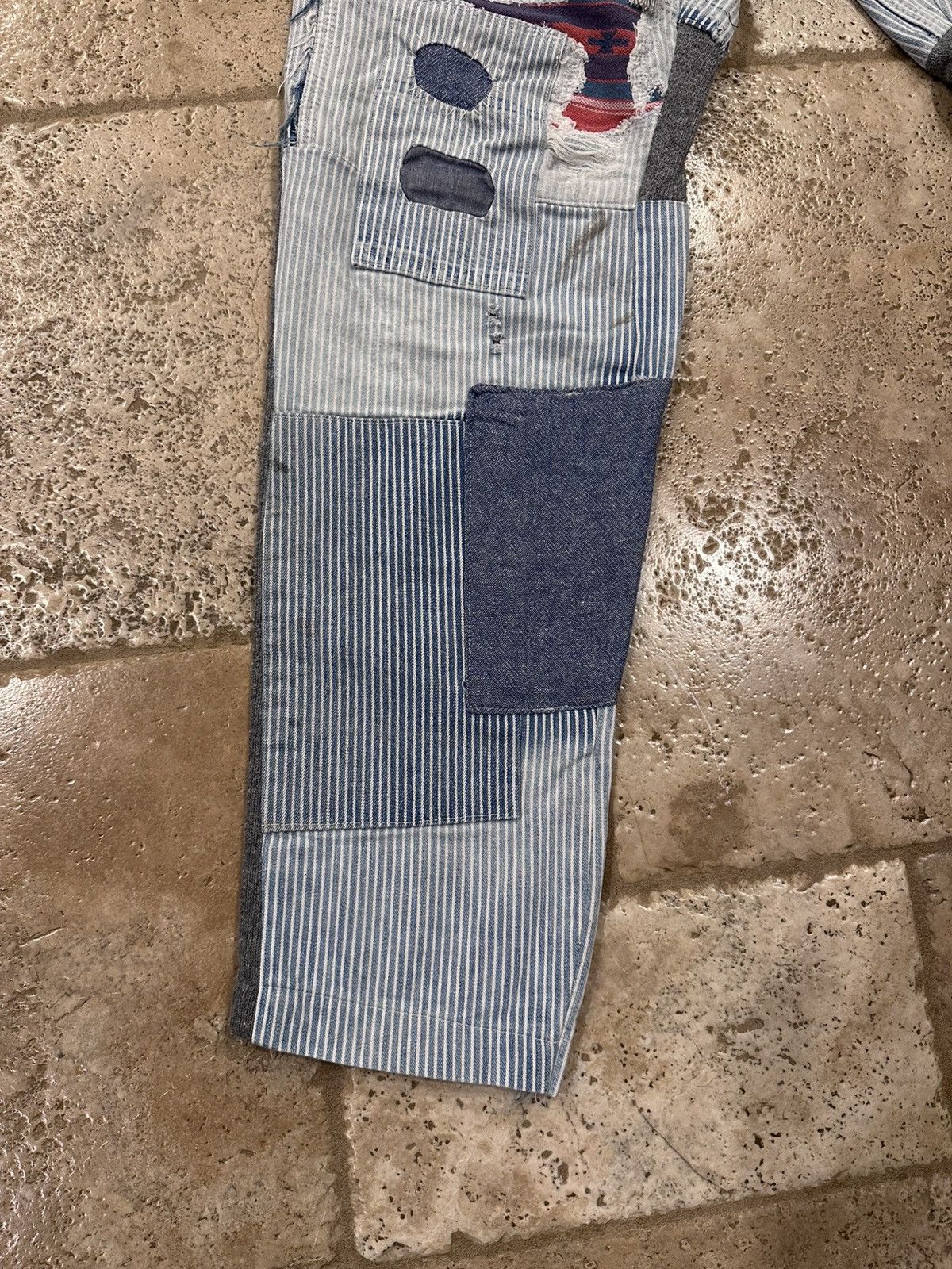 Greg Lauren Greg Lauren Pinstripe Blue Mixed Engineer GL1 Slim Fit Pants Size US 34 / EU 50 - 2 Thumbnail