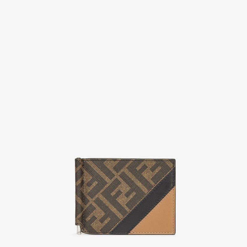 Fendi o1s1wg111225 Size: OS/ Diagonal Card Holder in Brown/Beige Size ONE SIZE - 1 Thumbnail