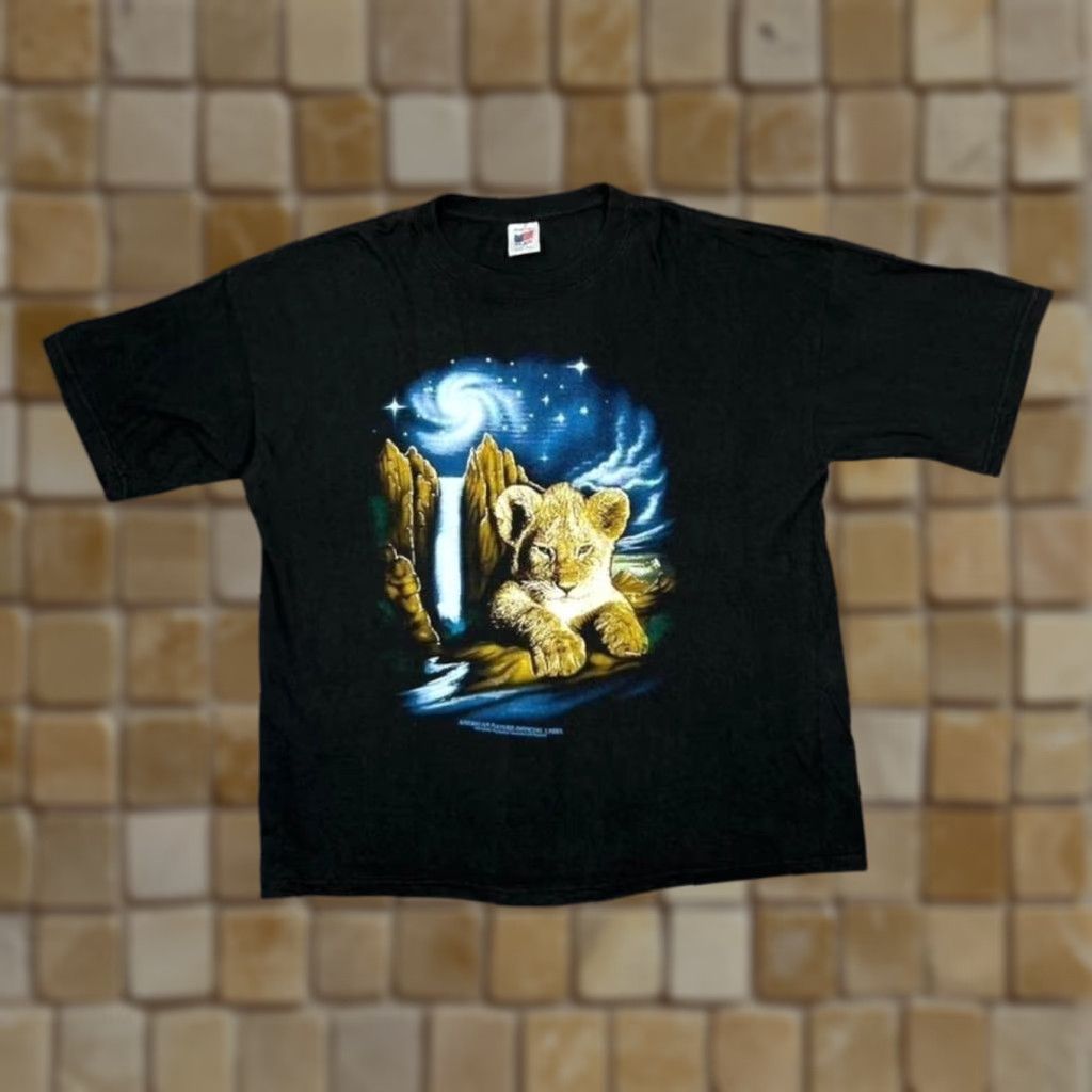 Vintage VINTAGE American Flag Tiger Cub Animal Nature Wildlife Graphic T-Shirt XL Black Mens Graphic Print 90s Tiger Cub familyofcats? Size US XL / EU 56 / 4 - 1 Thumbnail