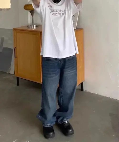 Japanese Brand × Jean Retro washed distressed heavyweight wide leg jeans Size US 32 / EU 48 - 1 Thumbnail
